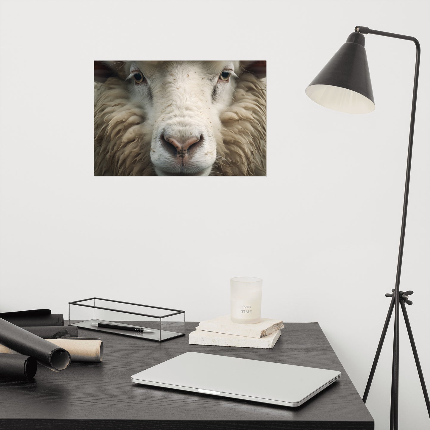 Fleece Face Sheep Portrait Photorealism - Digital Artwork Loose Art Print