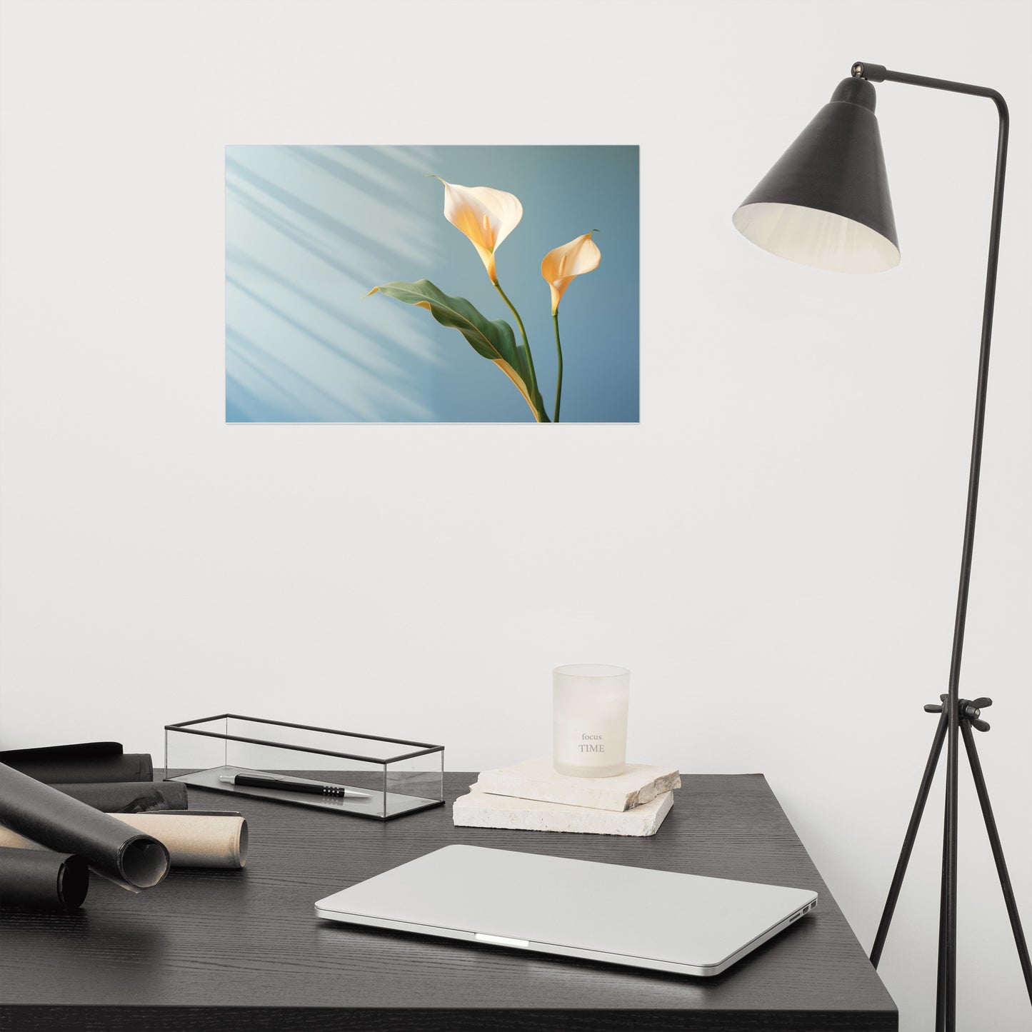 Floral Serenity Calla Lily Minimal Photorealism - Digital Artwork Loose Art Print