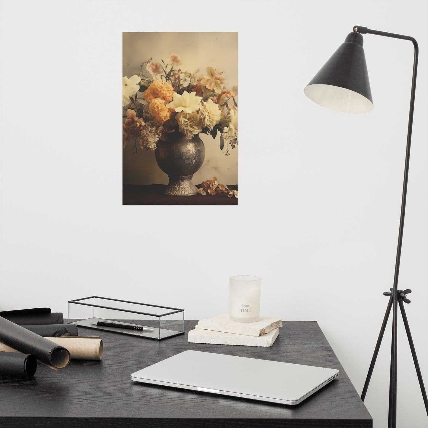 Floral Symphony Bouquet Retro Subdued Photorealism - Digital Artwork Loose Art Print