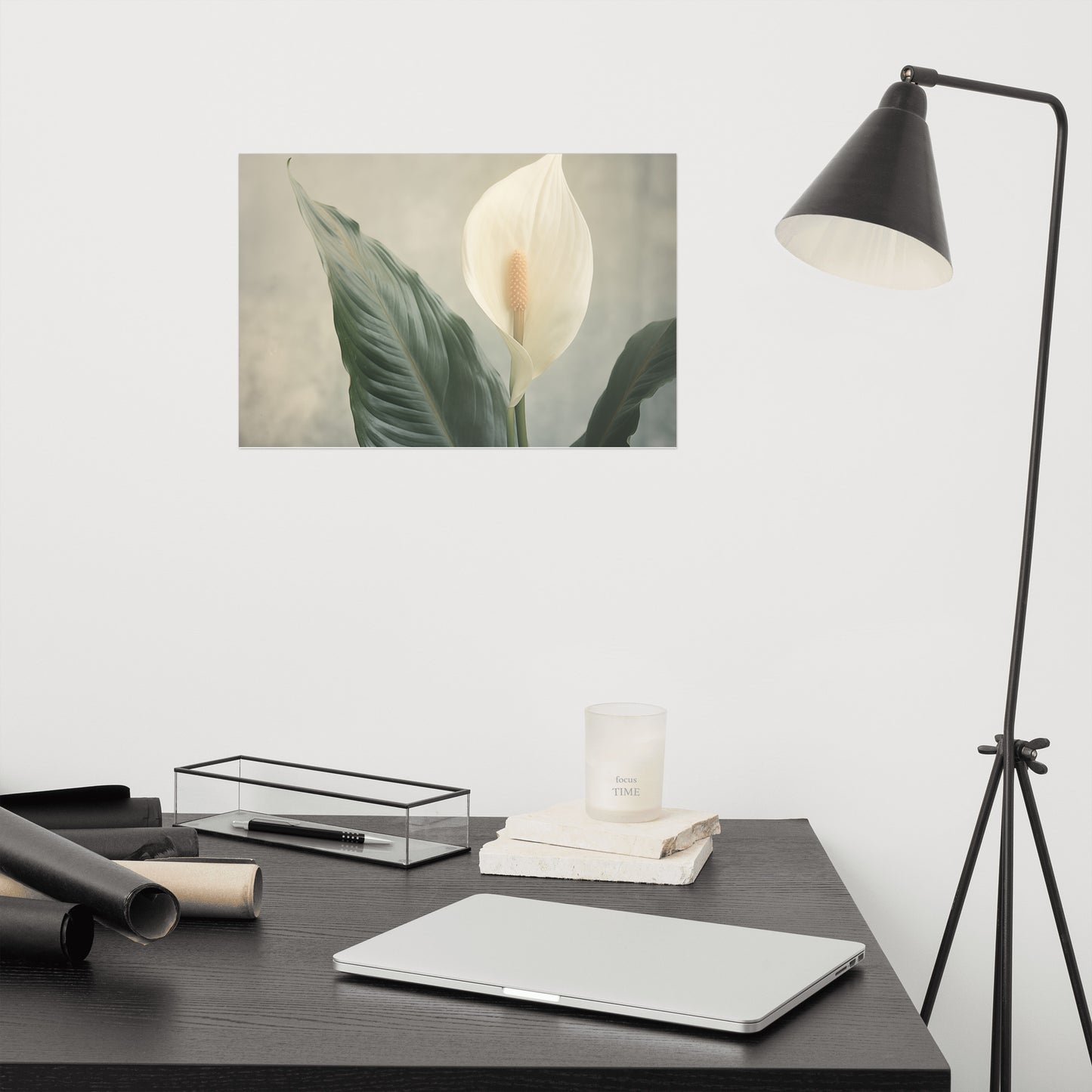 Floral Tranquility Peace Lily Retro Subdued Photorealism - Digital Artwork Loose Art Print