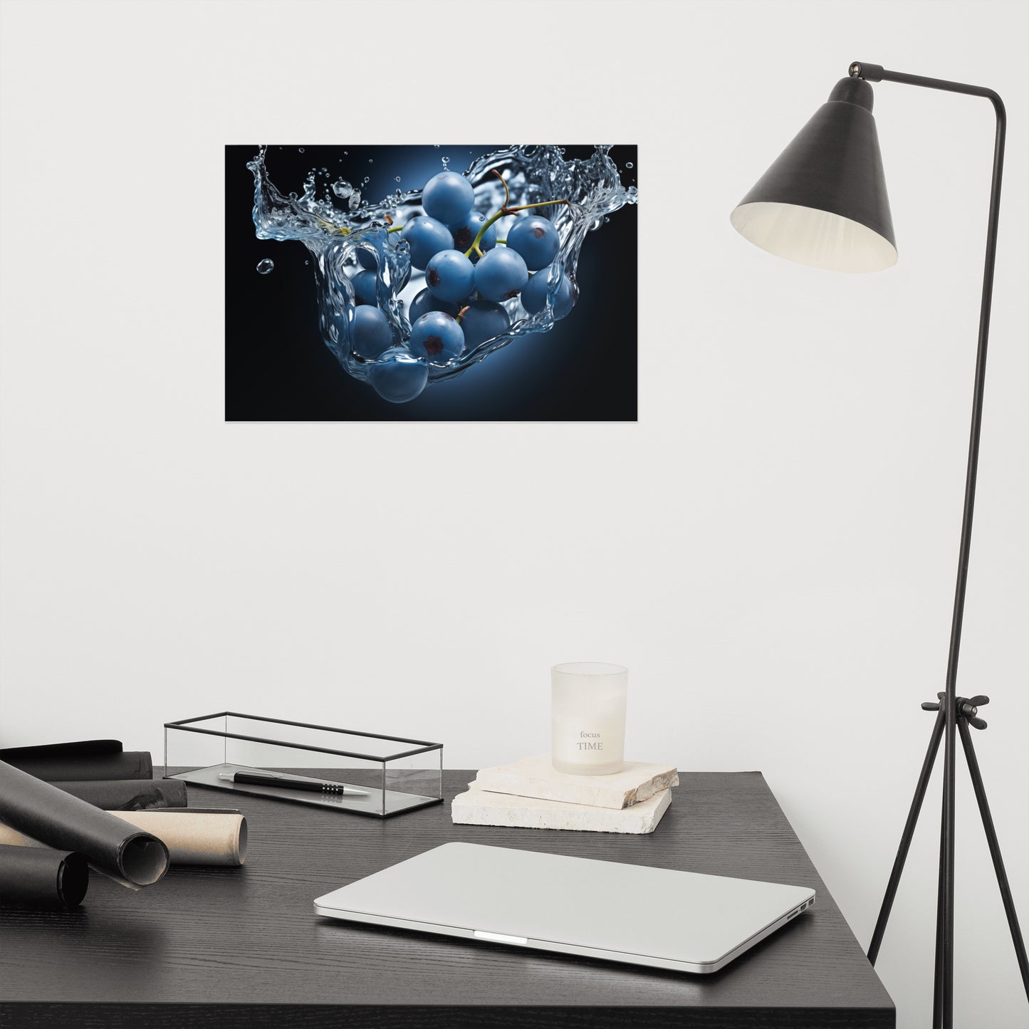 Freshness Unleashed Blueberries in Water Photorealism - Digital Artwork Loose Art Print