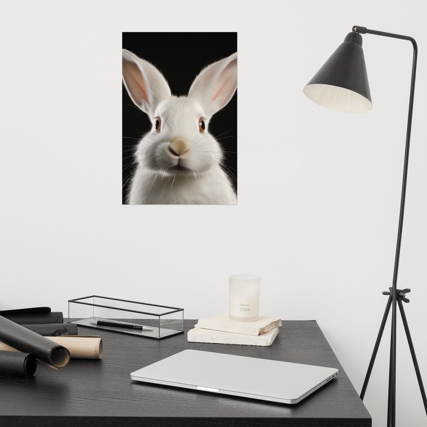 Gentle Gaze Rabbit Portrait Photorealism - Digital Artwork Loose Art Print