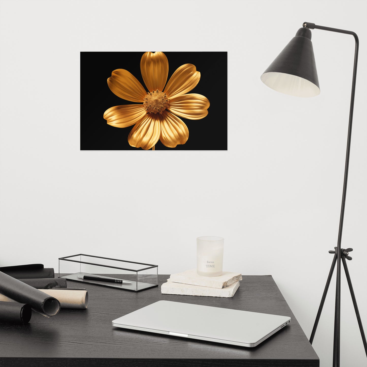 Golden Bloom Floral Gold Color Photorealism - Digital Artwork Loose Art Print