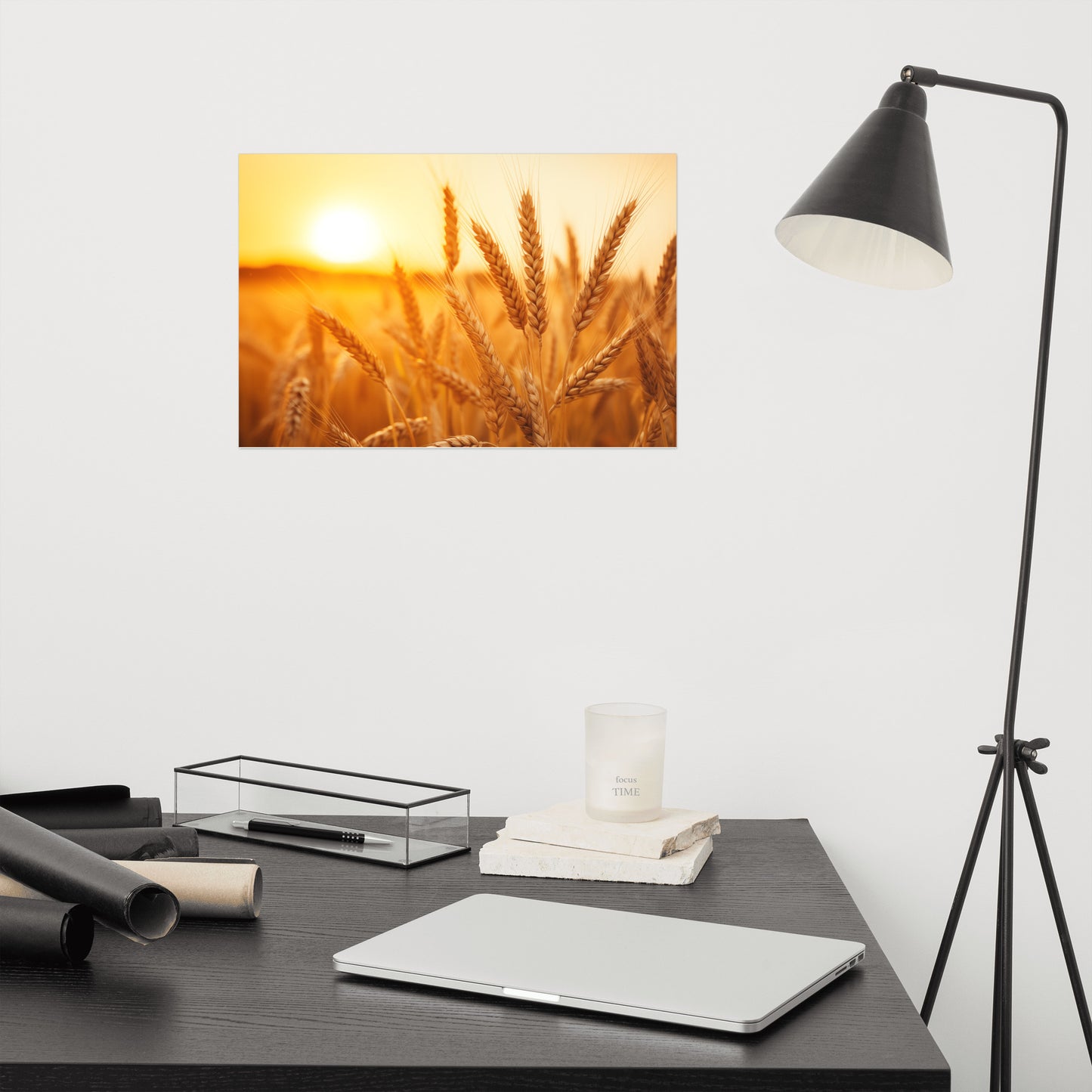 Golden Hour Harvest Minimal Botanical  Rustic Subdued Wheat Crops Photorealism - Digital Artwork Loose Art Print