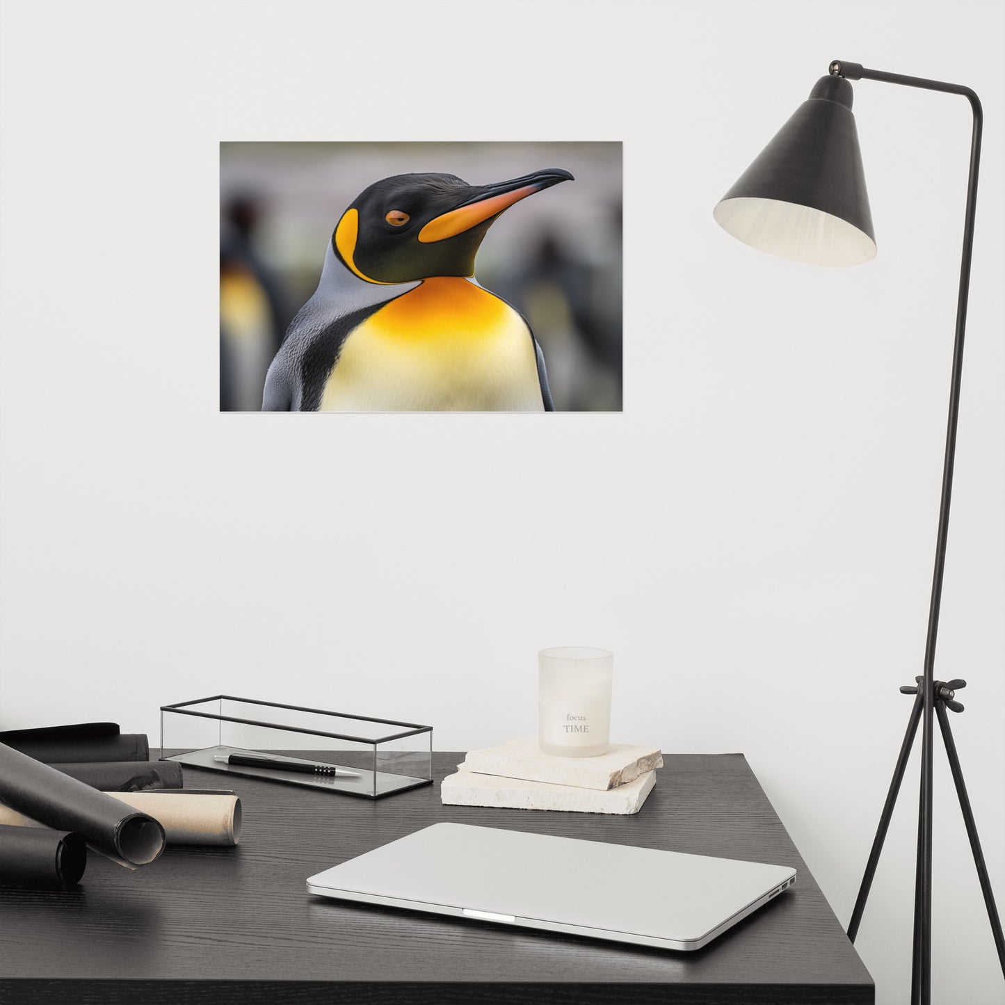 Golden Majesty Penguins Photorealism - Digital Artwork Loose Art Print