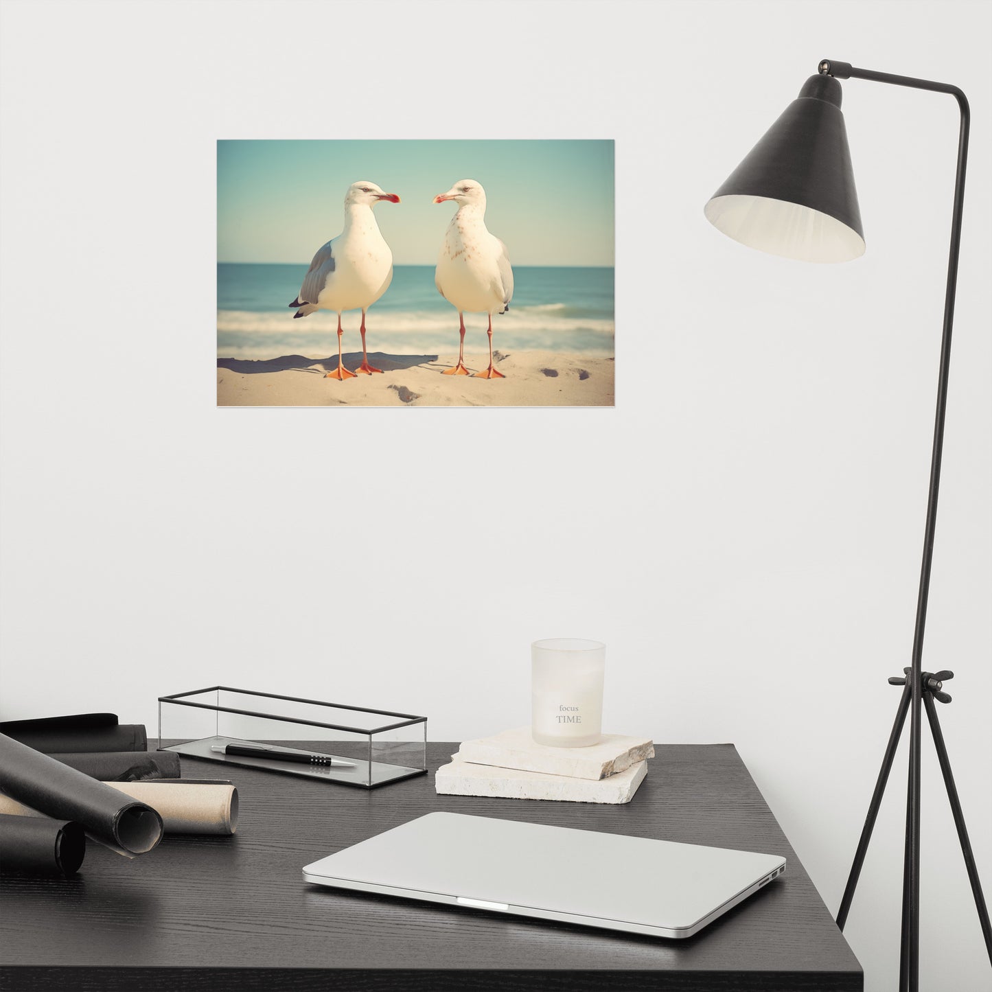 Guardian Angels of the Coast Seagulls Vintage Retro Subdued Seagulls Photorealism - Digital Artwork Loose Art Print