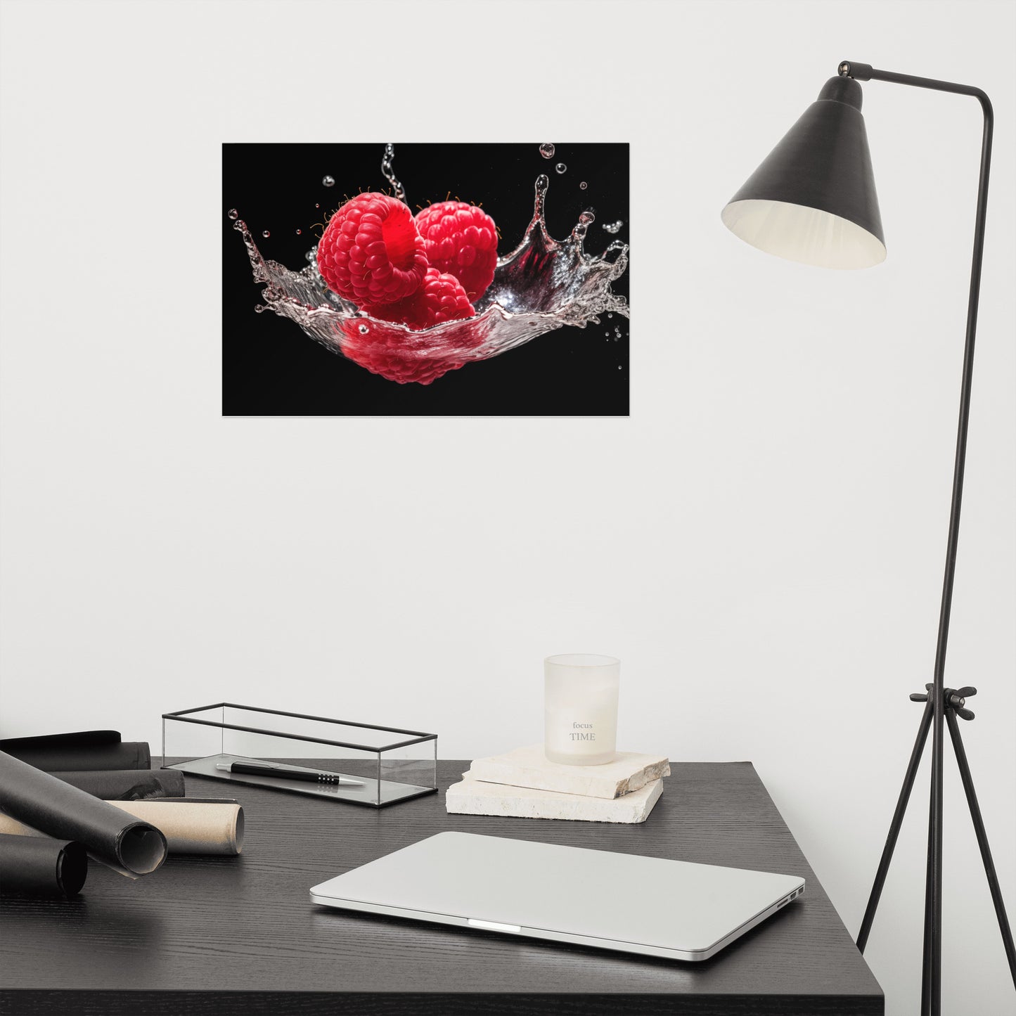 Hydration Sensation Raspberries in Water Photorealism - Digital Artwork Loose Art Print