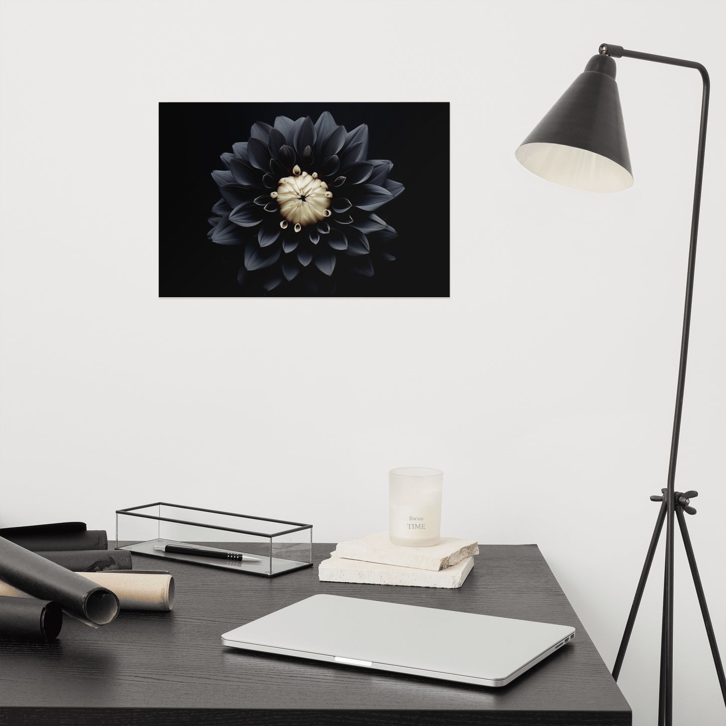 Ink Petals Black Flowers Photorealism - Digital Artwork Loose Art Print