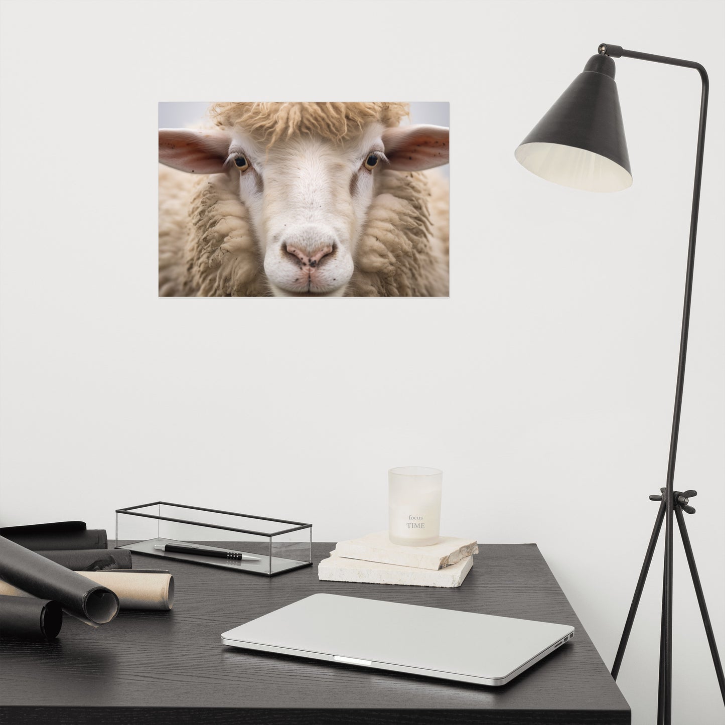 Innocent Eyes Sheep Portrait Photorealism - Digital Artwork Loose Art Print