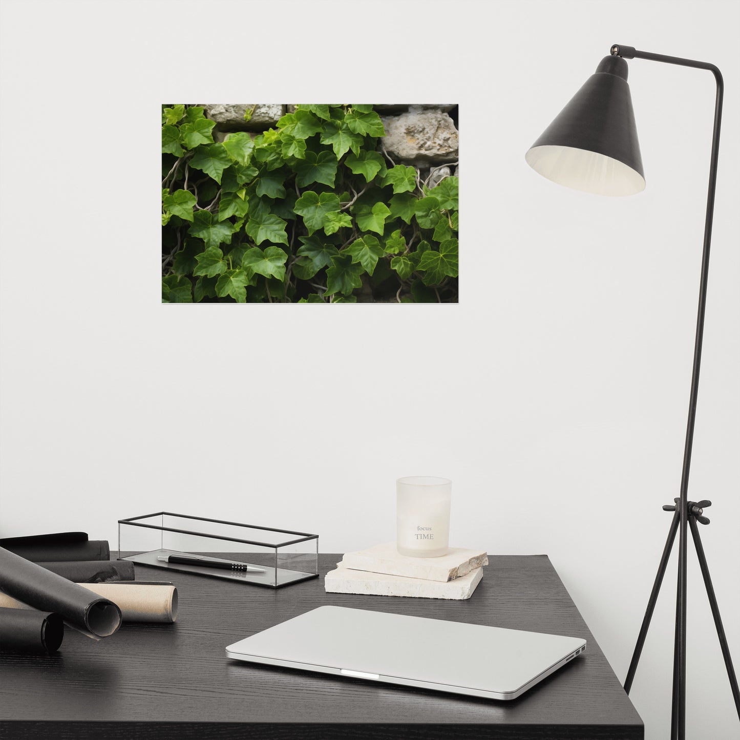 Ivy on Stone Wall Photorealism - Digital Artwork Loose Art Print