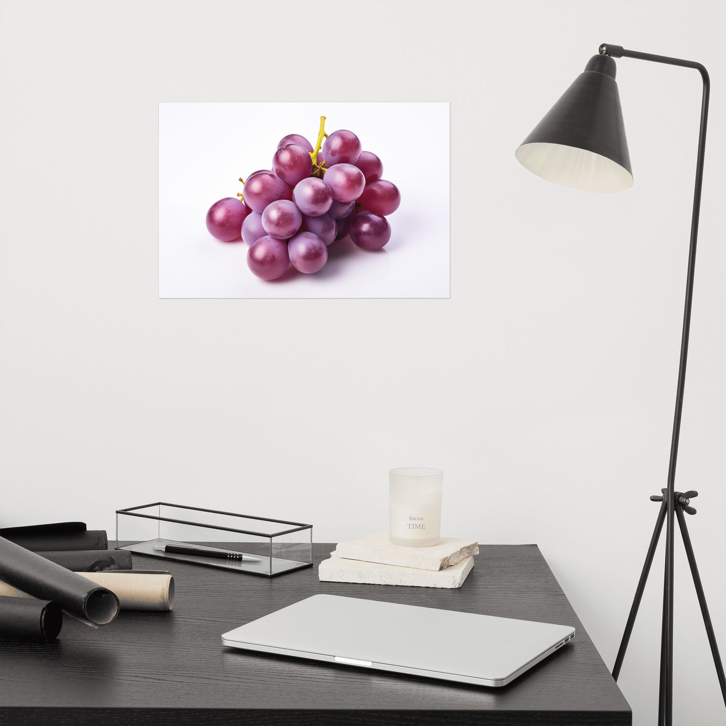 Juicy Jewels Purple Grapes on White photorealism - Digital Artwork Loose Art Print