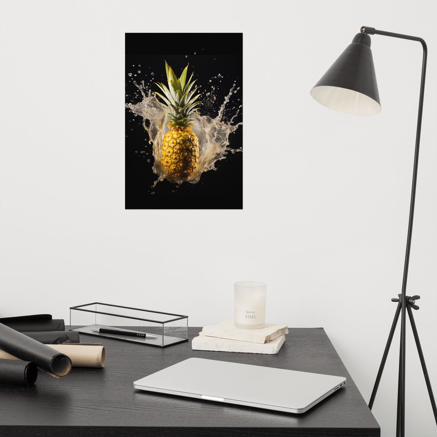 Juicy Joy Pineapple in Water Photorealism - Digital Artwork Loose Art Print