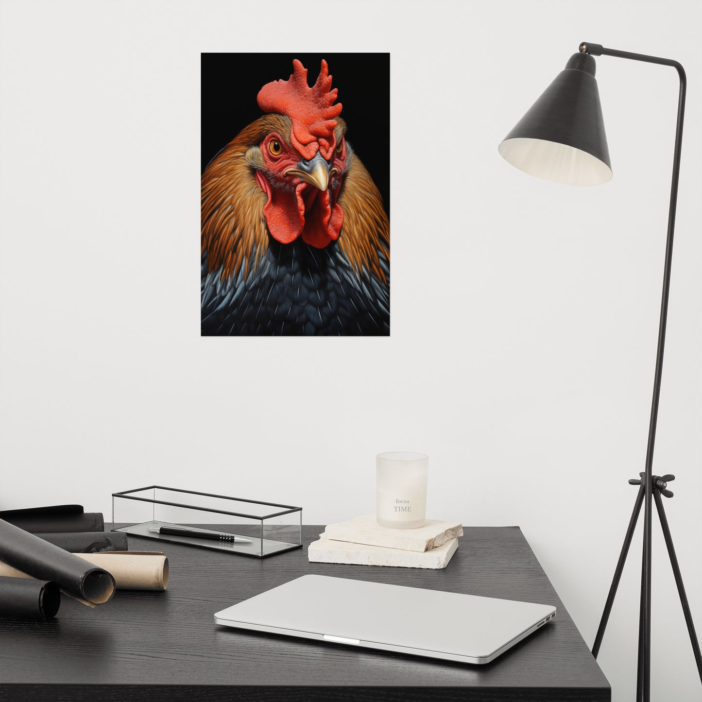 King of the Coop Rooster Portrait Photorealism - Digital Artwork Loose Art Print