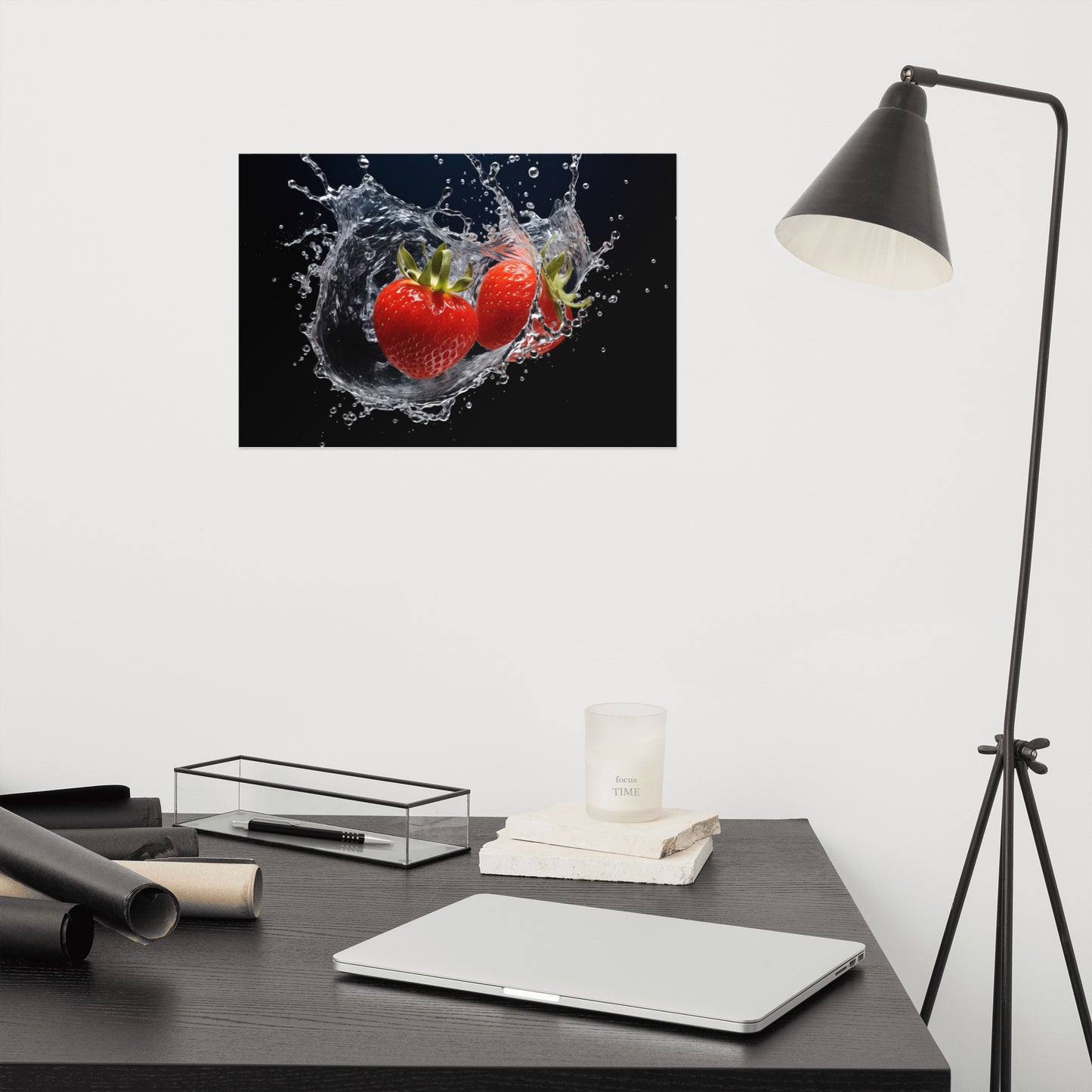 Liquid Harvest Strawberry in Water Photorealism - Digital Artwork Loose Art Print