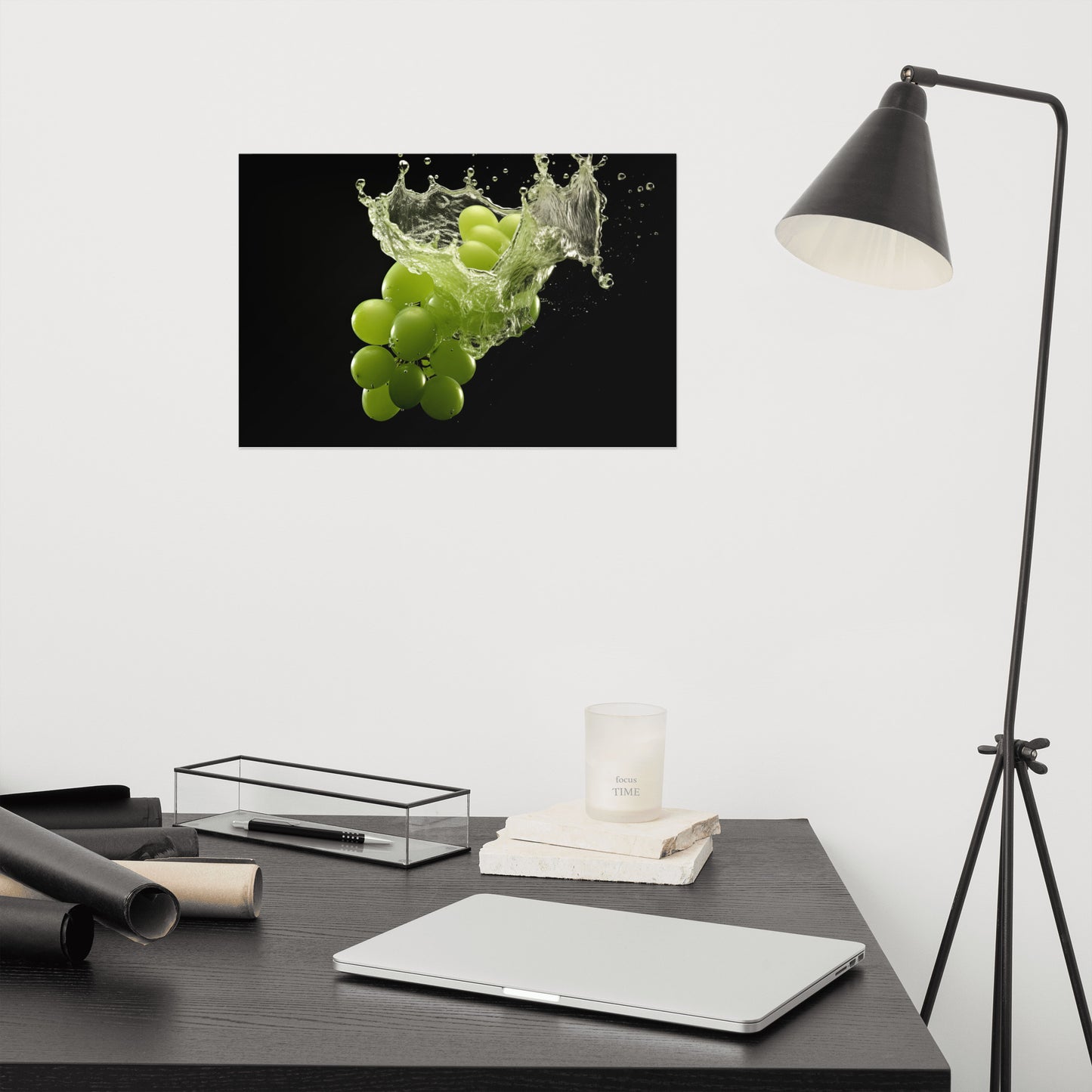 Liquid Symphony Green Grapes in Water Photorealism - Digital Artwork Loose Art Print