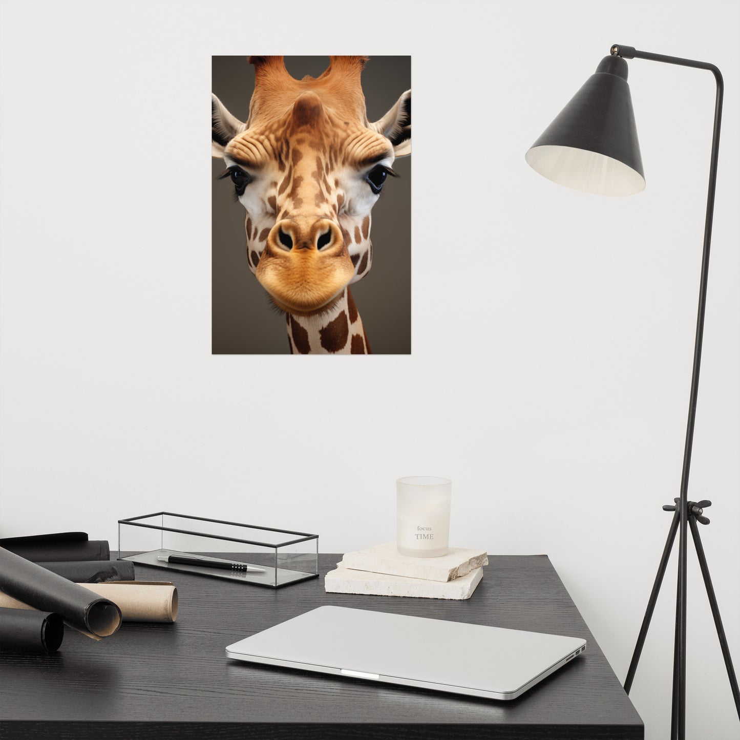 Majesty of the Savanna Giraffe Photorealism - Digital Artwork Loose Art Print