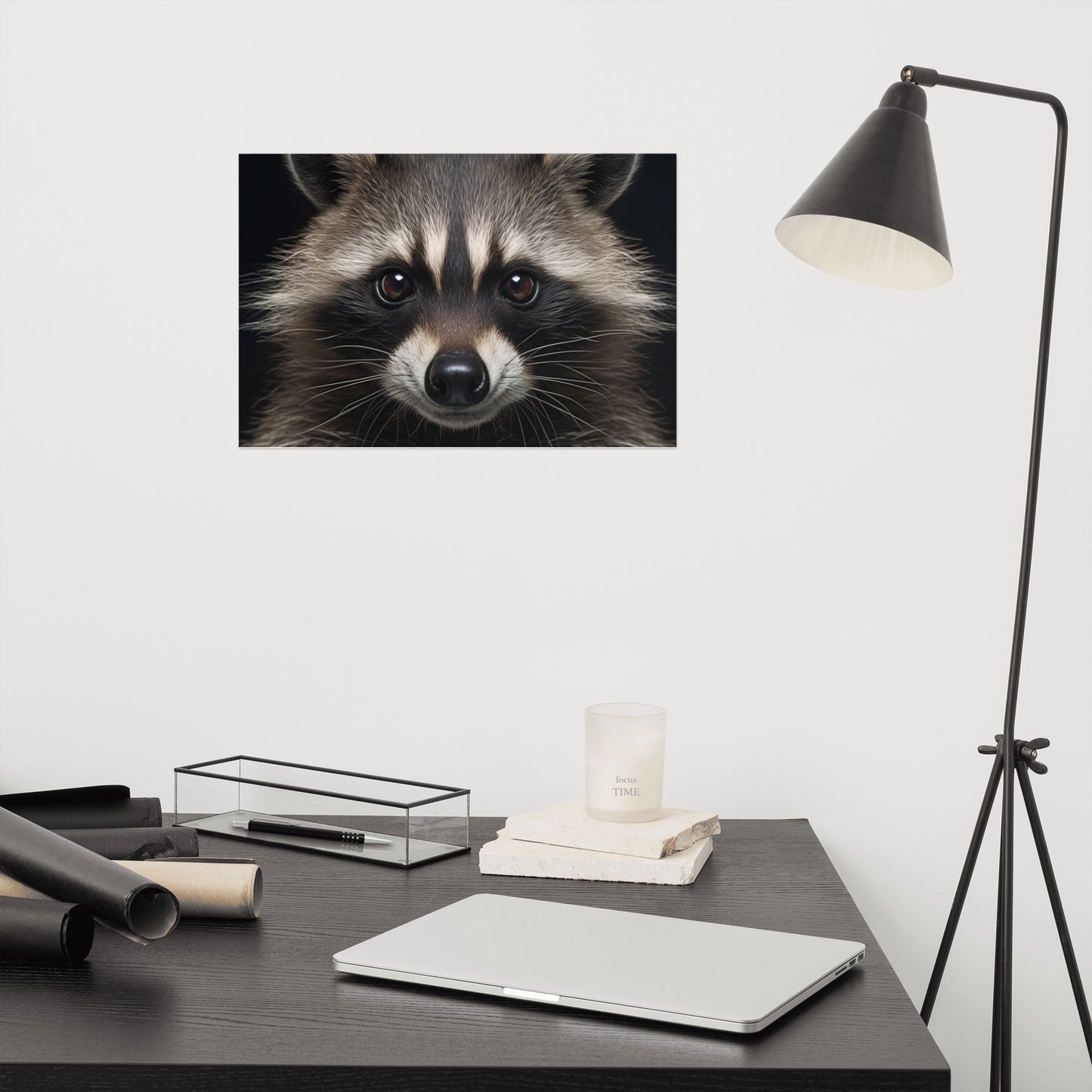 Midnight Mischief Raccoon Portrait Photorealism - Digital Artwork Loose Art Print