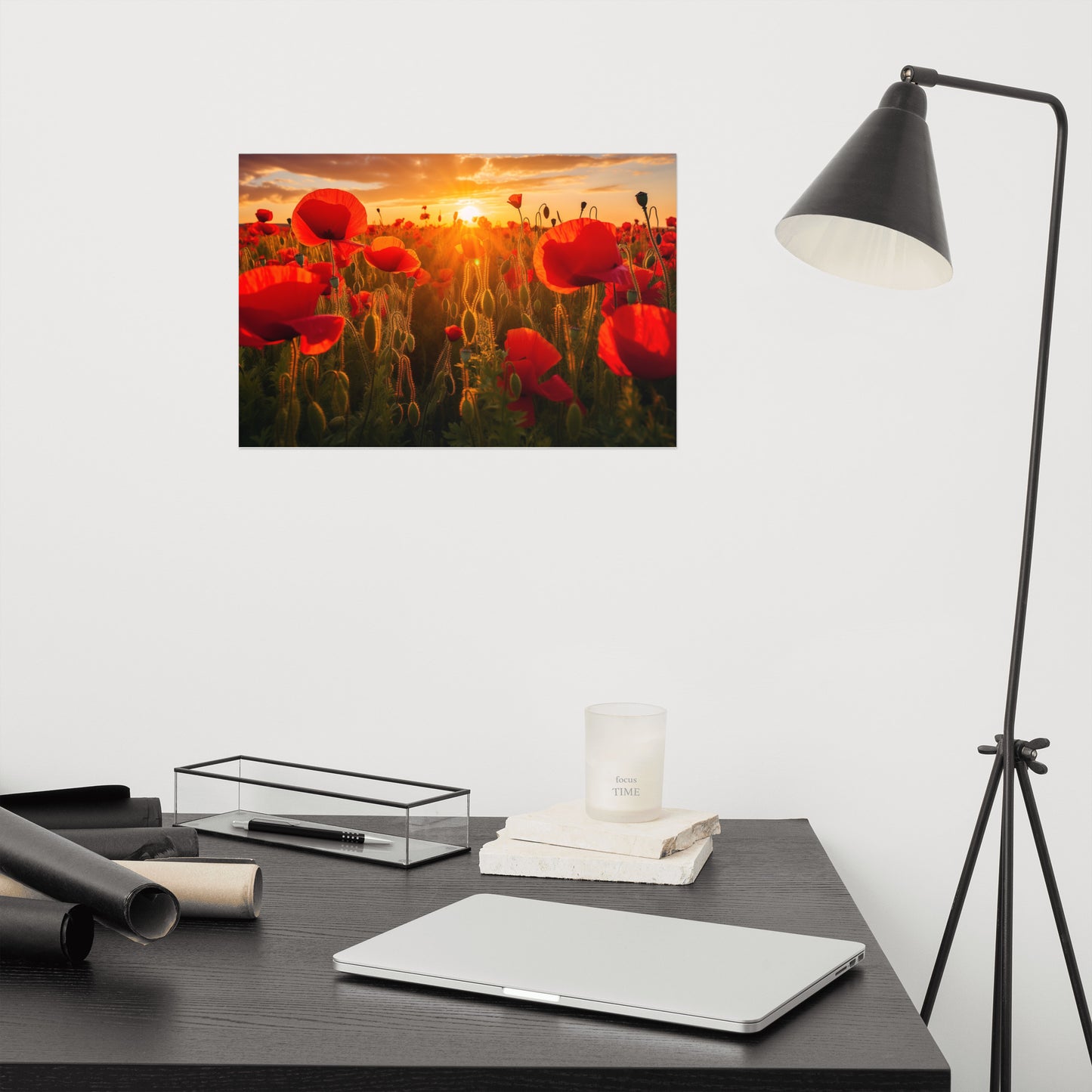 Nature's Crimson Canvas Poppy Field Sunset Photorealism - Digital Artwork Loose Art Print