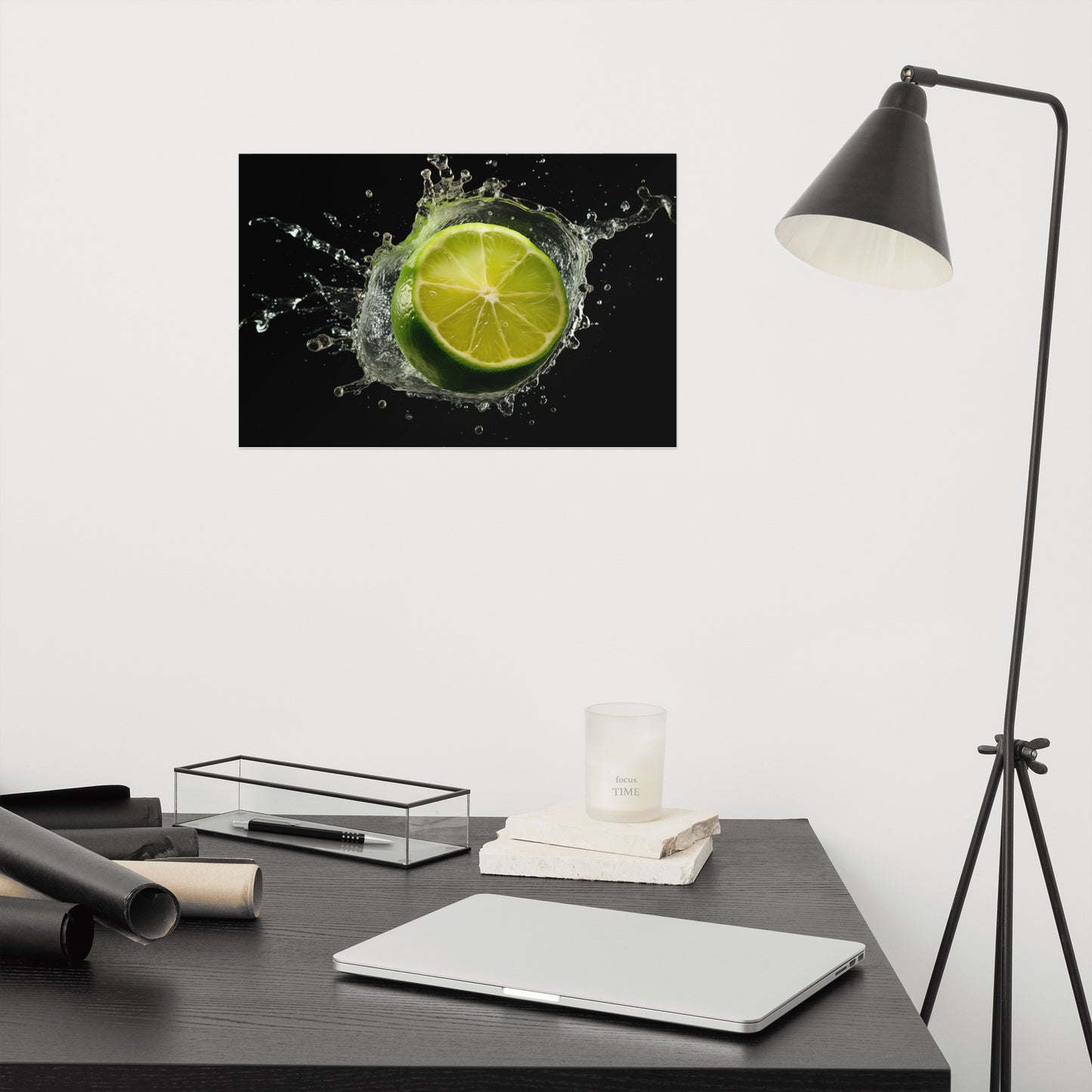 Nature's Refreshment Cut Lime in Water Photorealism - Digital Artwork Loose Art Print