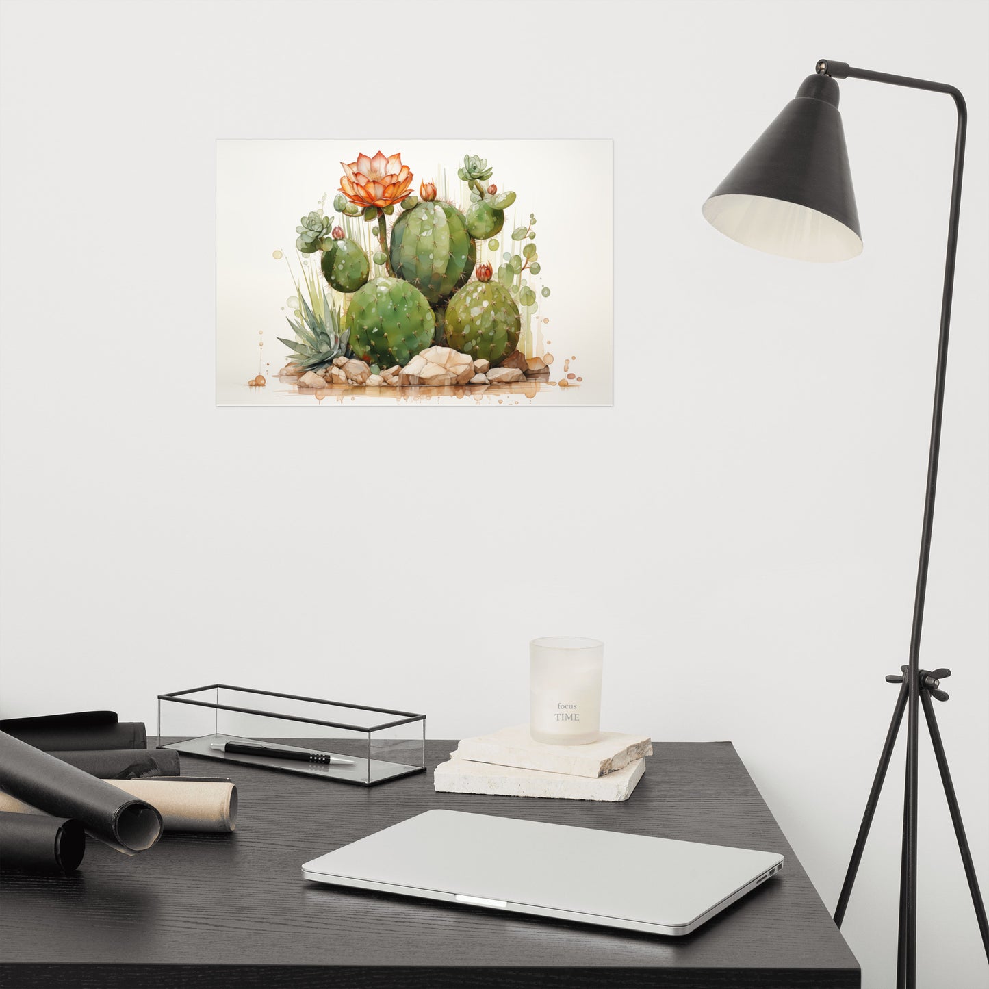 Flowering Cacti Still Life Cactus Watercolor Painting - Digital Artwork Loose Art Print