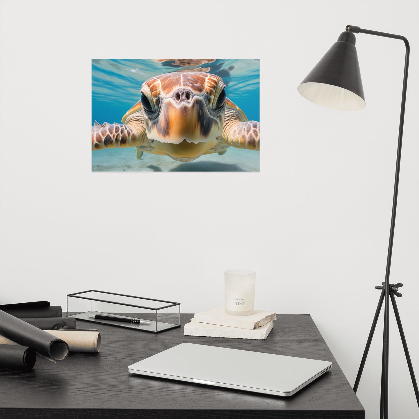 Oceanic Odyssey Sea Turtle Coastal Photorealism - Digital Artwork Loose Art Print