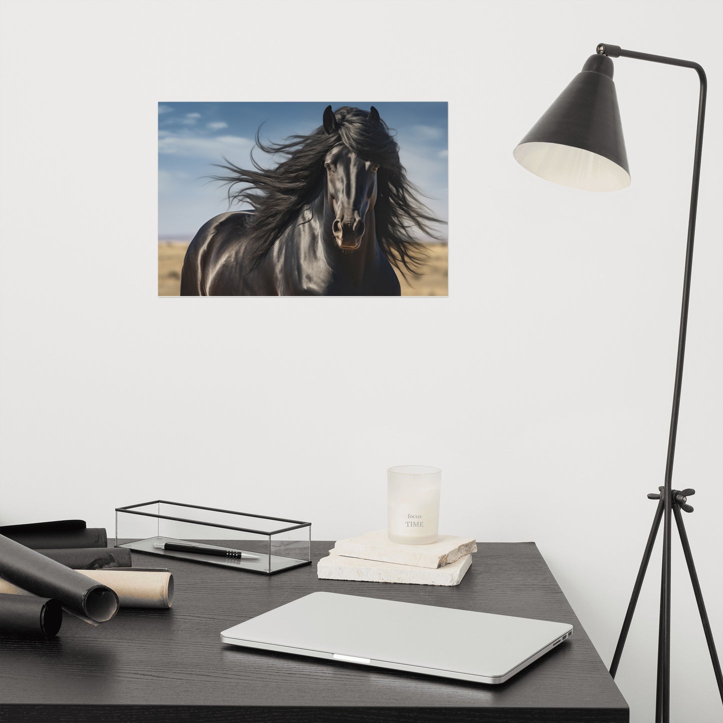 Ebony Flow - Minimal Horse Photorealism - Digital Artwork Loose Art Print