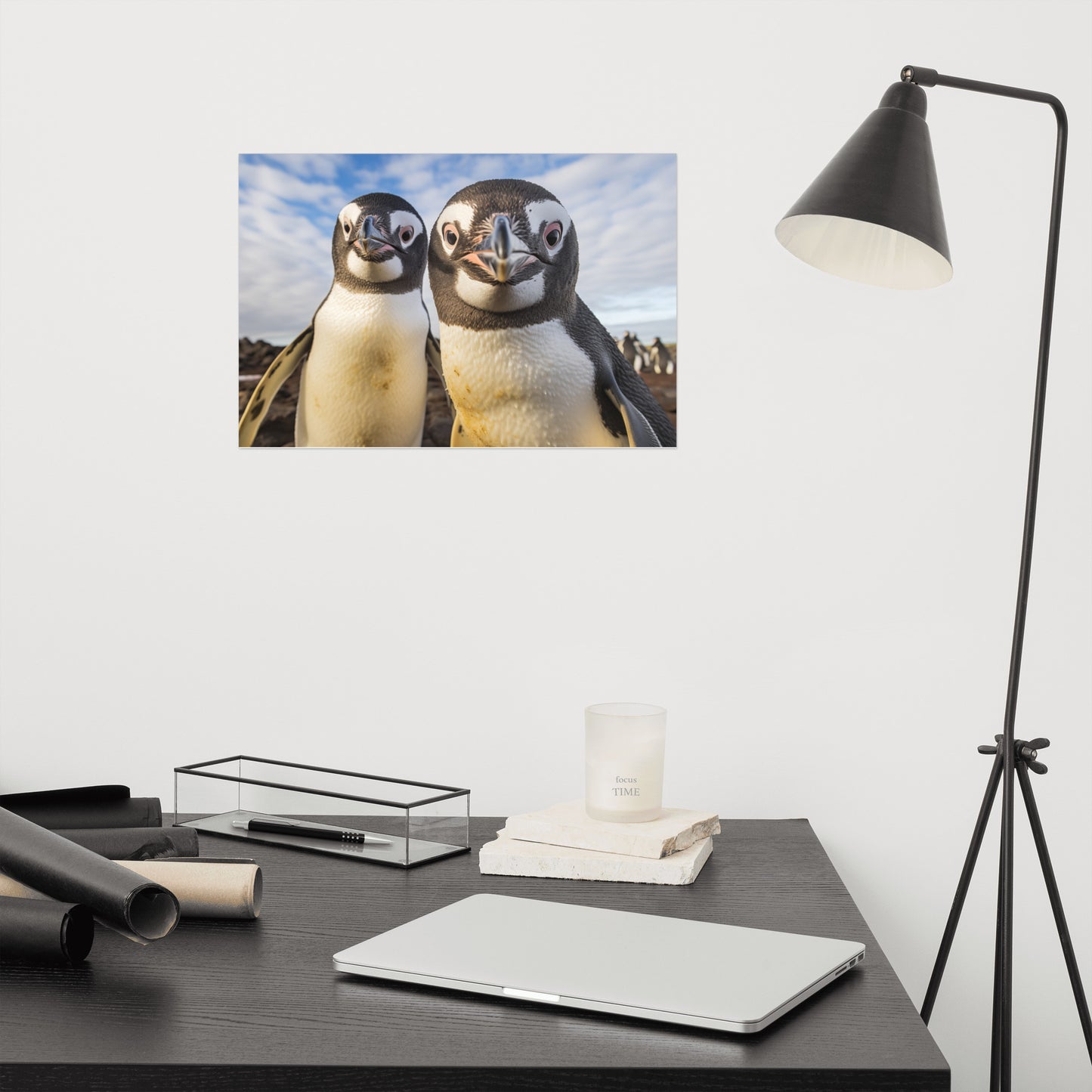 Penguin Pair Photorealism - Digital Artwork Loose Art Print