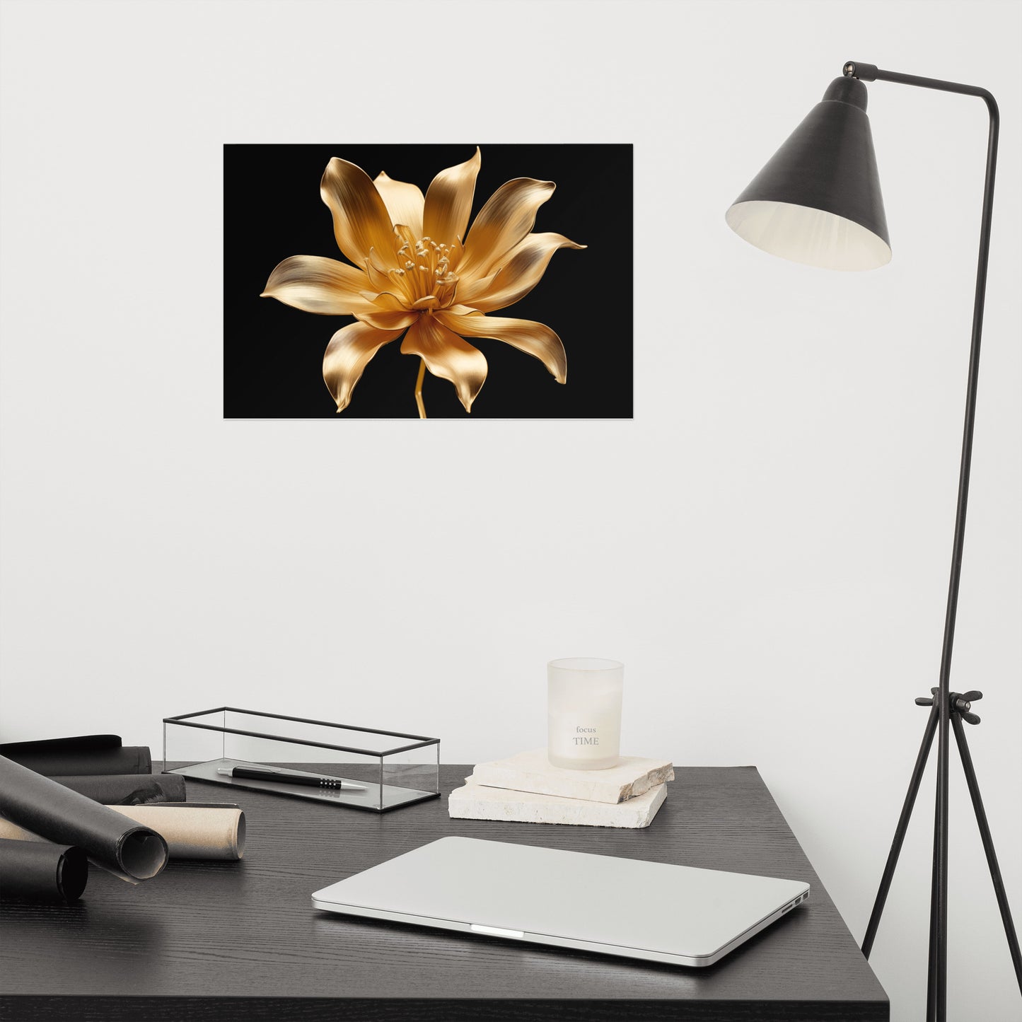 Petals of Gold Floral Gold Color Photorealism - Digital Artwork Loose Art Print