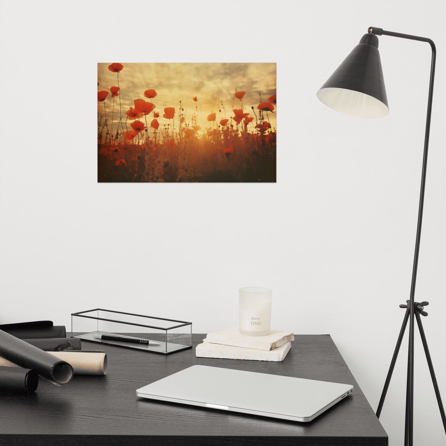 Poppy Dreams Poppy Field Retro Subdued - Digital Artwork Loose Art Print