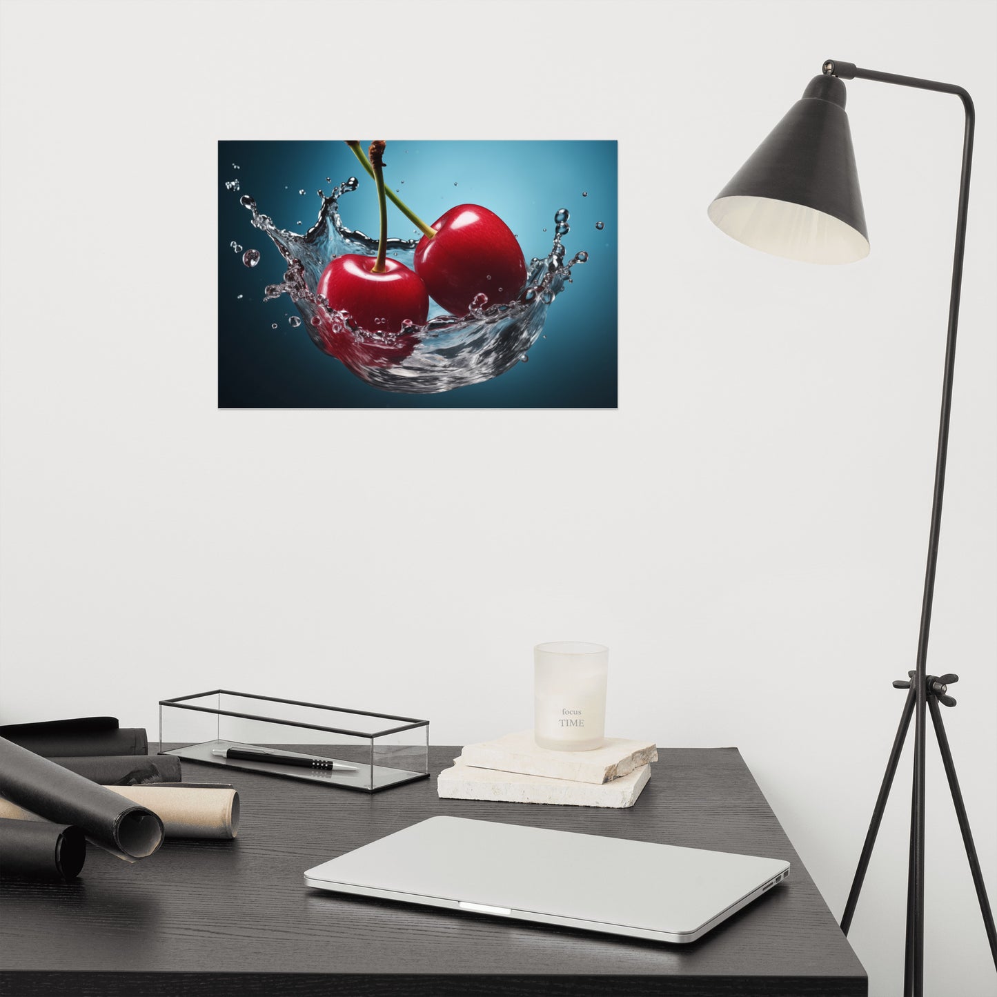 Red Delight Cherry in Water Photorealism - Digital Artwork Loose Art Print