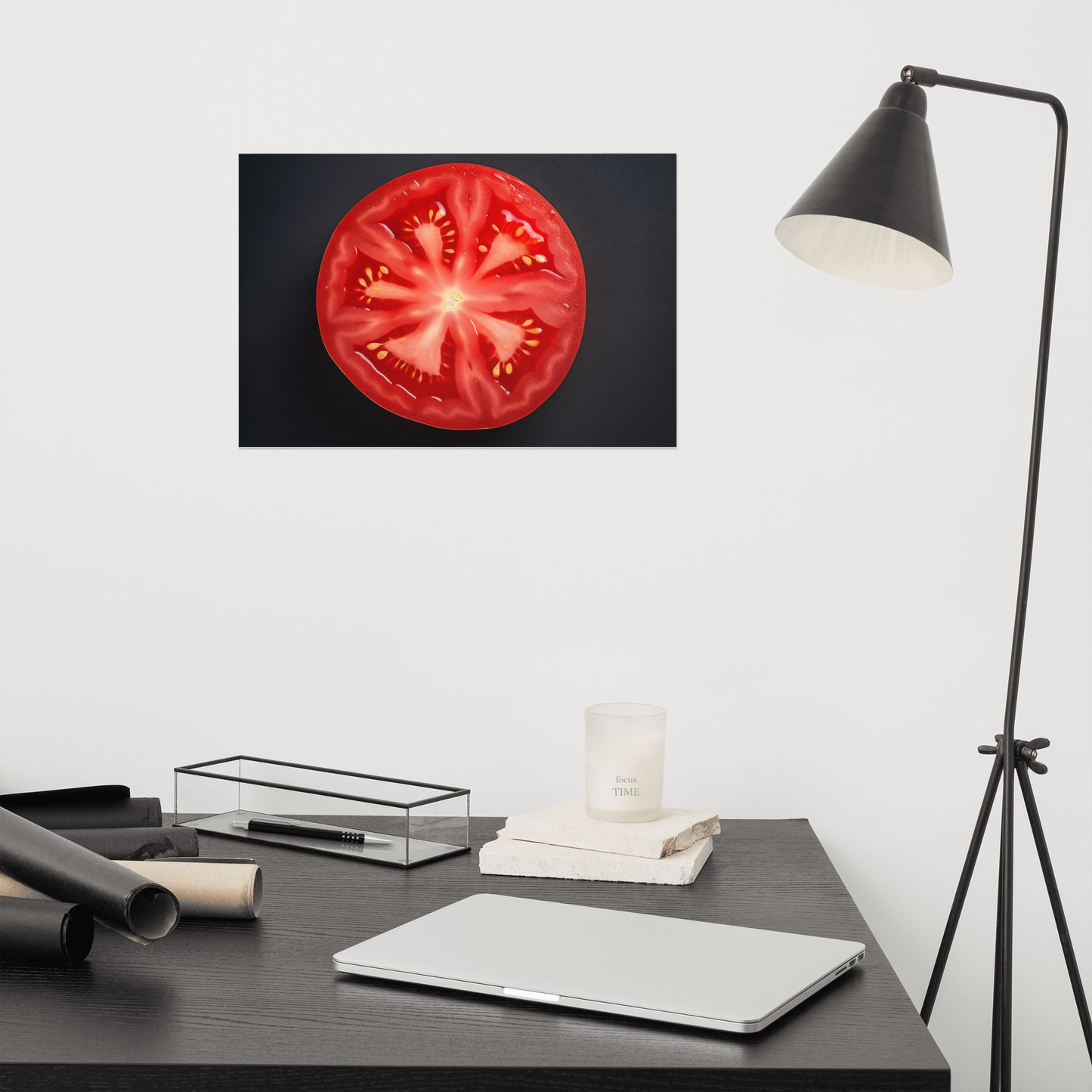 Red on Black Tomato Photorealism - Digital Artwork Loose Art Print