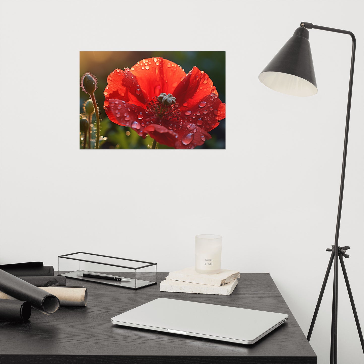 Red Reverie Close-up Poppy Photorealism - Digital Artwork Loose Art Print