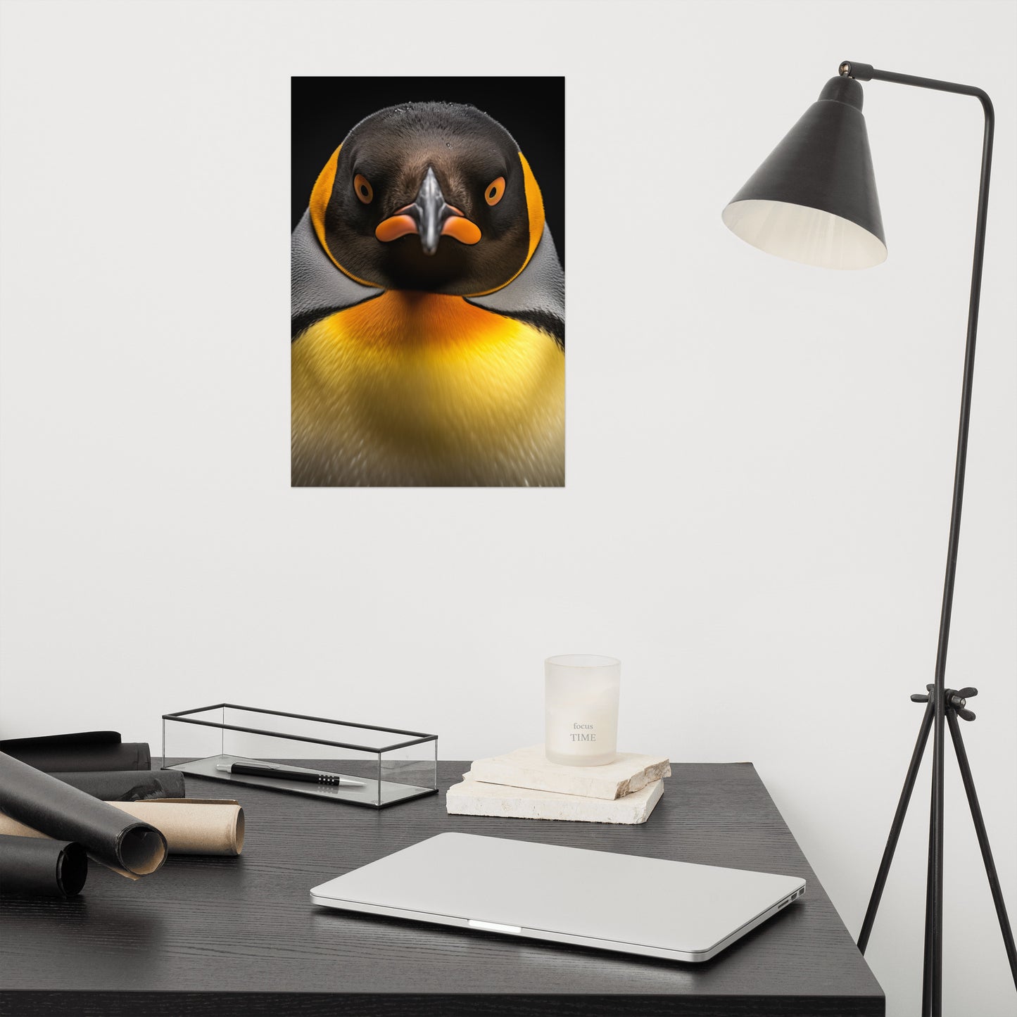 Regal Gaze Penguins Photorealism - Digital Artwork Loose Art Print