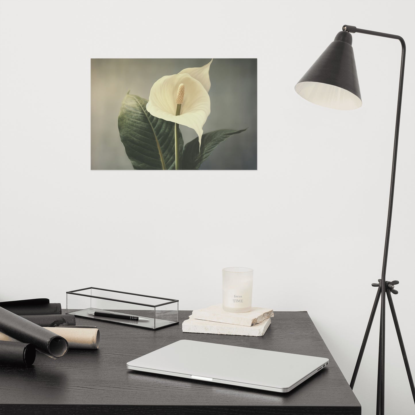 Serenity in White Peace Lily Retro Subdued Photorealism - Digital Artwork Loose Art Print