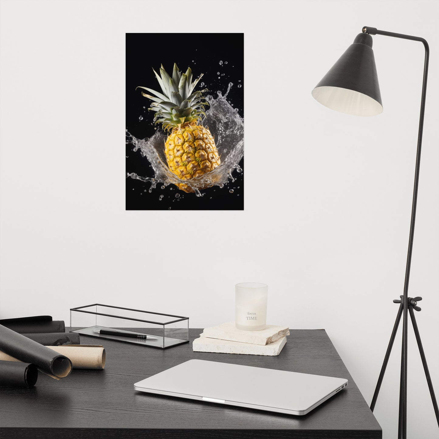 Splash of the Tropics Pineapple in Water Photorealism - Digital Artwork Loose Art Print