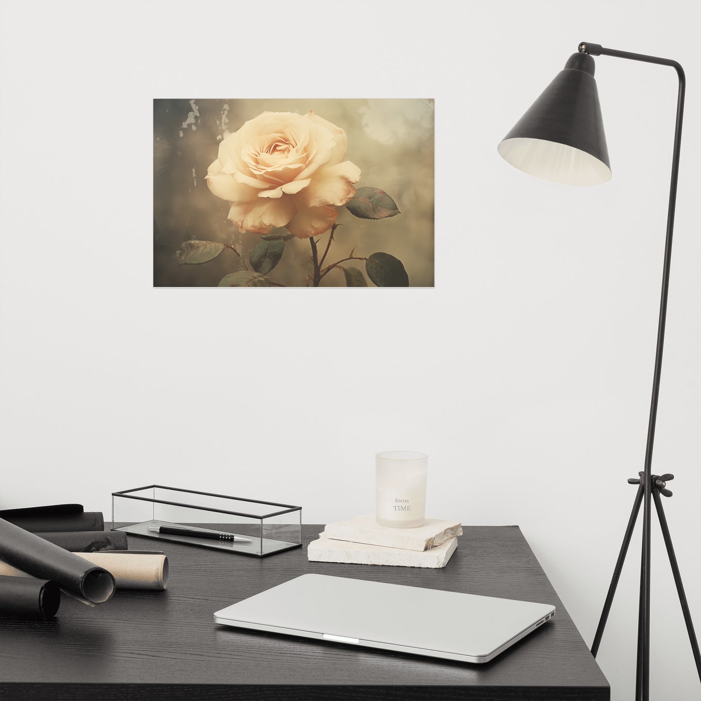 Subtle Elegance Rose Vintage Retro Subdued Photorealism - Digital Artwork Loose Art Print