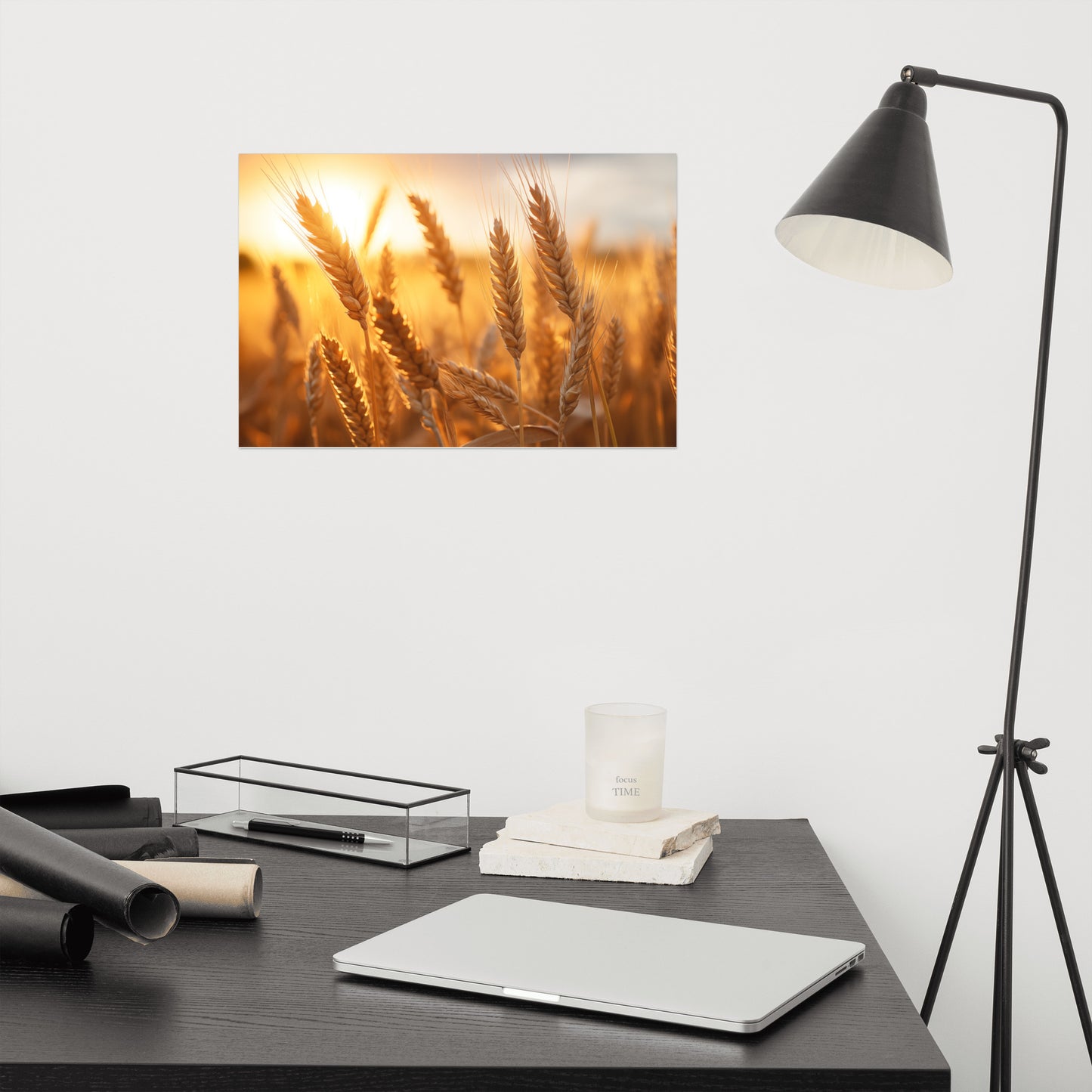 Sunset Serenade Minimal Botanical  Rustic Subdued Wheat Crops Photorealism - Digital Artwork Loose Art Print