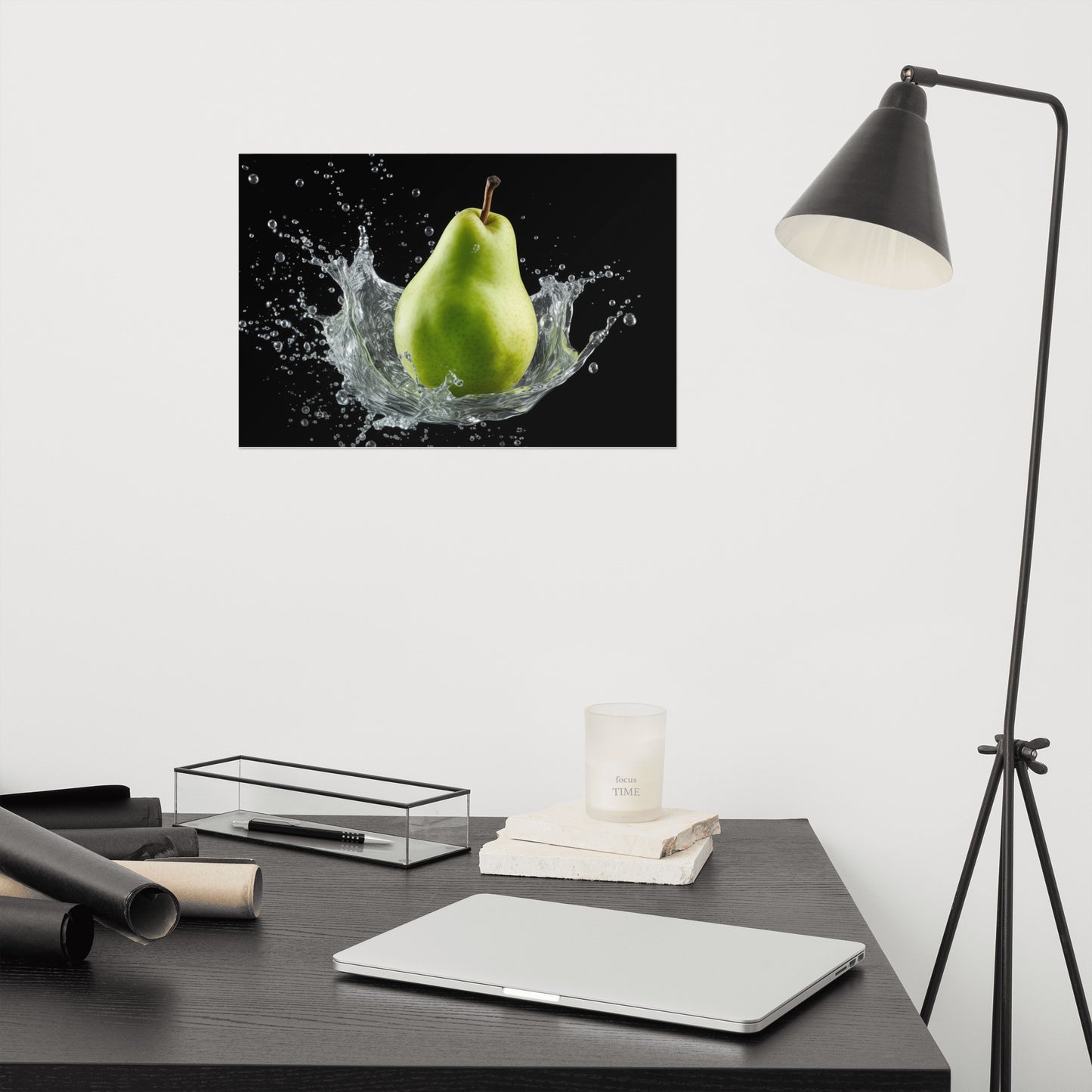 The Crisp Awakening Pear in Water Photorealism - Digital Artwork Loose Art Print