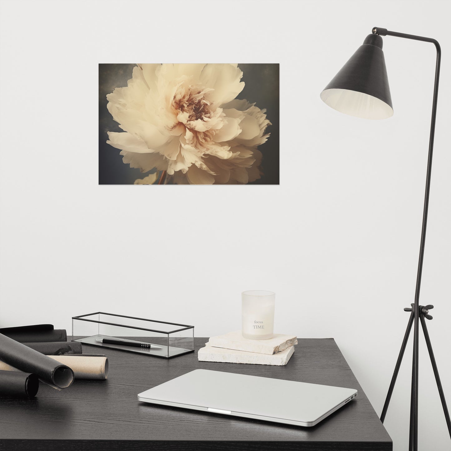 The Elegance of Simplicity Peony Retro Subdued Photorealism - Digital Artwork Loose Art Print