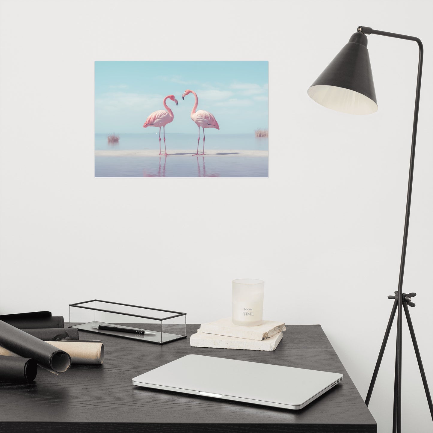 The Flamingo's Embrace Wildlife Photorealism - Digital Artwork Loose Art Print