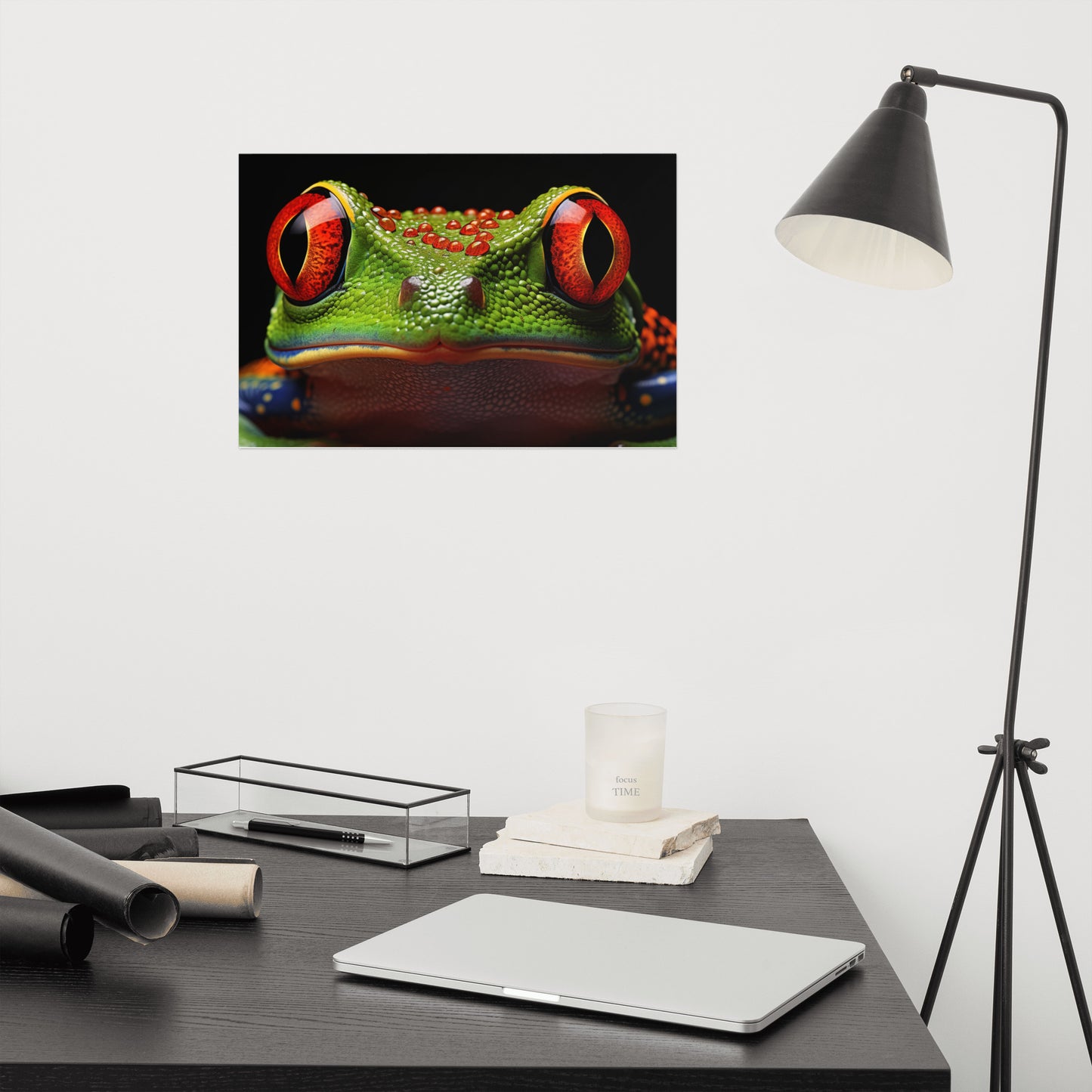 The Harlequin Hopper Red Eyed Tree Frog Close-up Photorealism - Digital Artwork Loose Art Print