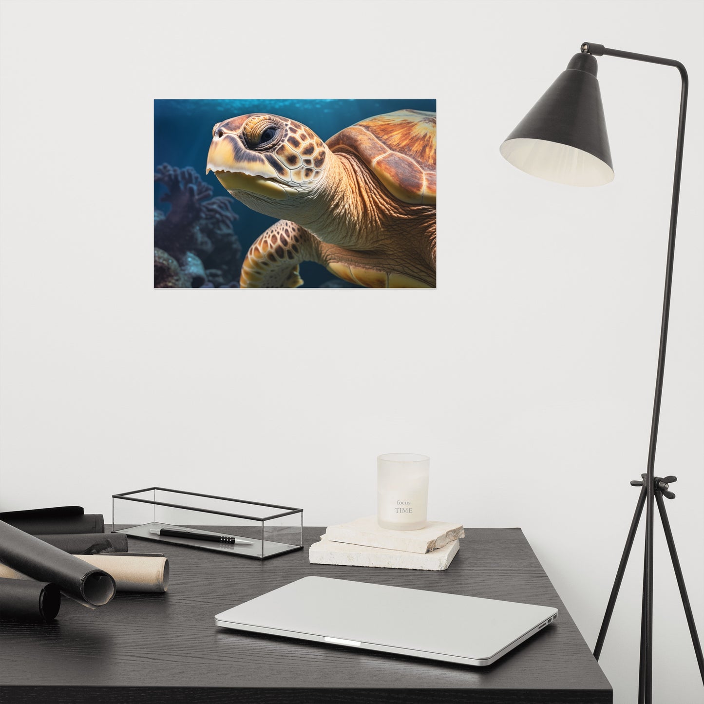 The Guardian of the Deep Sea Turtle Coastal Illustration - Digital Artwork Loose Art Print