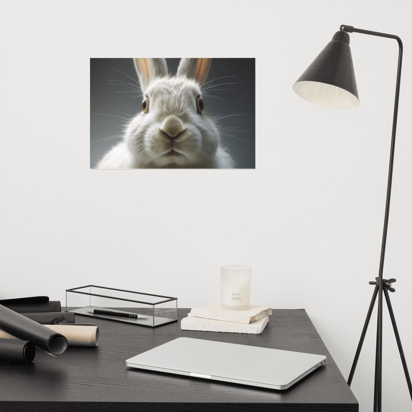 The Inquisitive Hare Rabbit Portrait Photorealism - Digital Artwork Loose Art Print