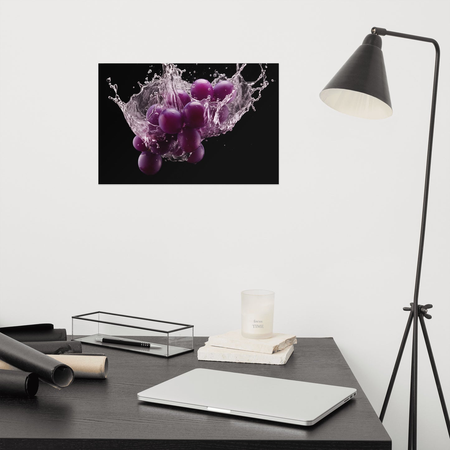 The Juicy Explosion Purple Grapes in Water Photorealism - Digital Artwork Loose Art Print