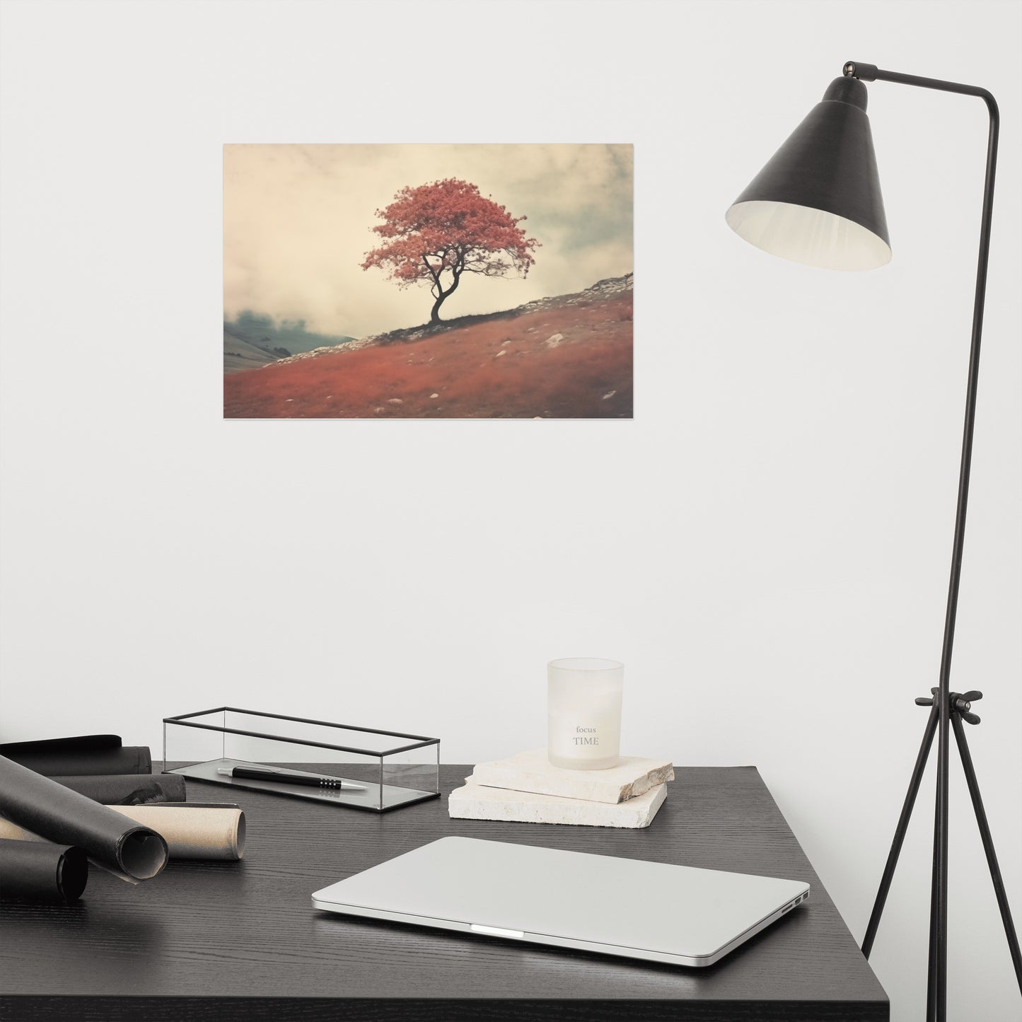 The Lonesome Tree Minimal Botanical Retro Subdued Photorealism - Digital Artwork Loose Art Print