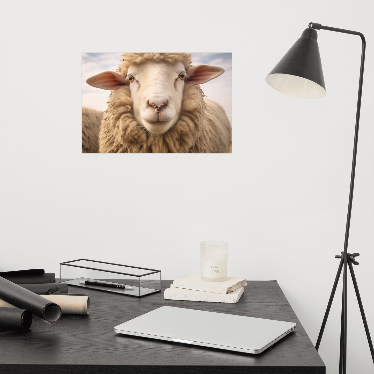 The Woolly One Sheep Portrait Photorealism - Digital Artwork Loose Art Print