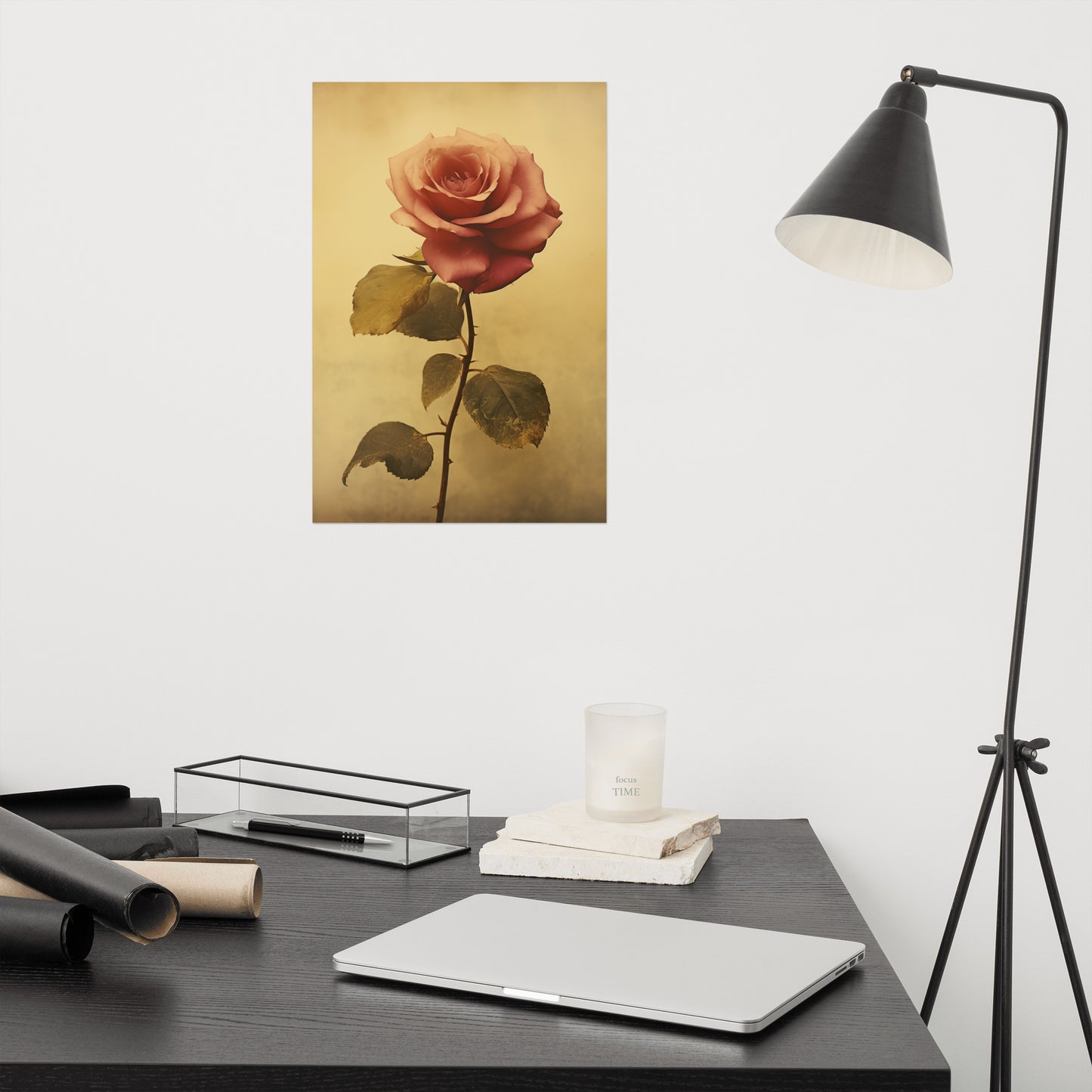 Timeless Grace Rose Vintage Retro Subdued Photorealism - Digital Artwork Loose Art Print