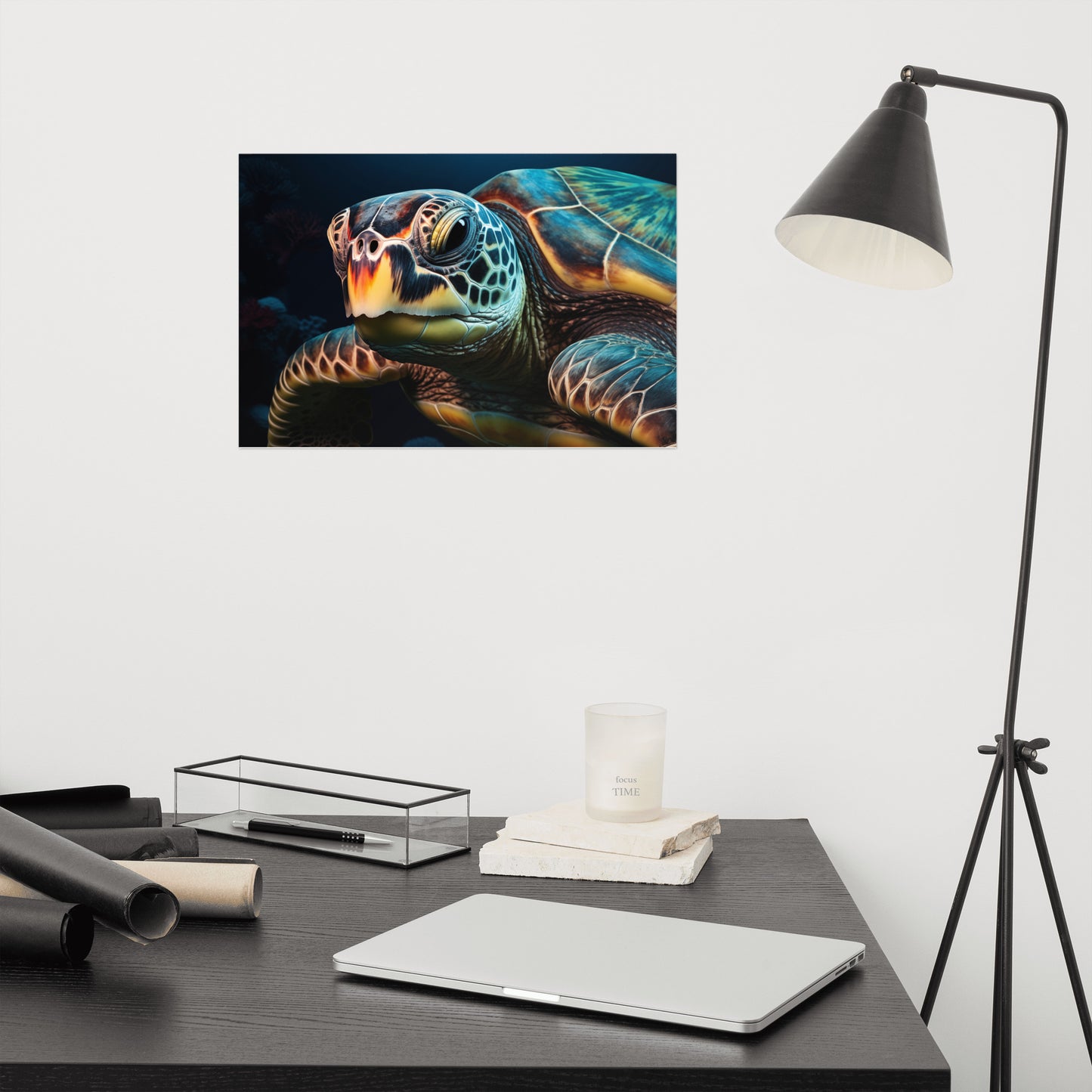 Timeless Traveler Sea Turtle Coastal Photorealism - Digital Artwork Loose Art Print