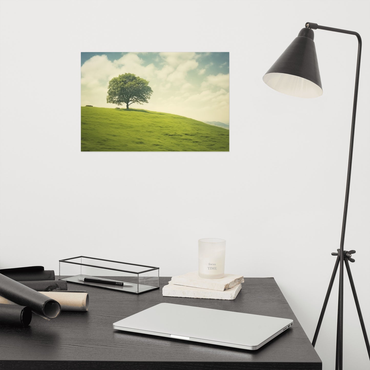 Tranquil Solitude Minimal Botanical Retro Subdued Photorealism - Digital Artwork Loose Art Print