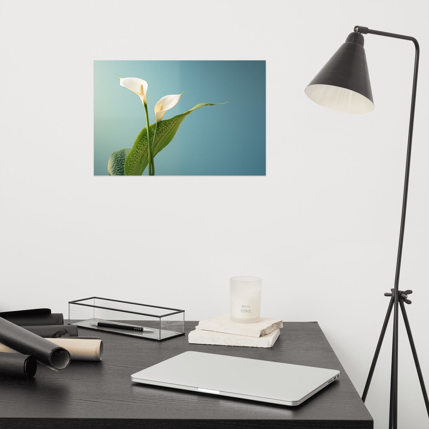 Tranquil Twosome Calla Lily Minimal Photorealism - Digital Artwork Loose Art Print